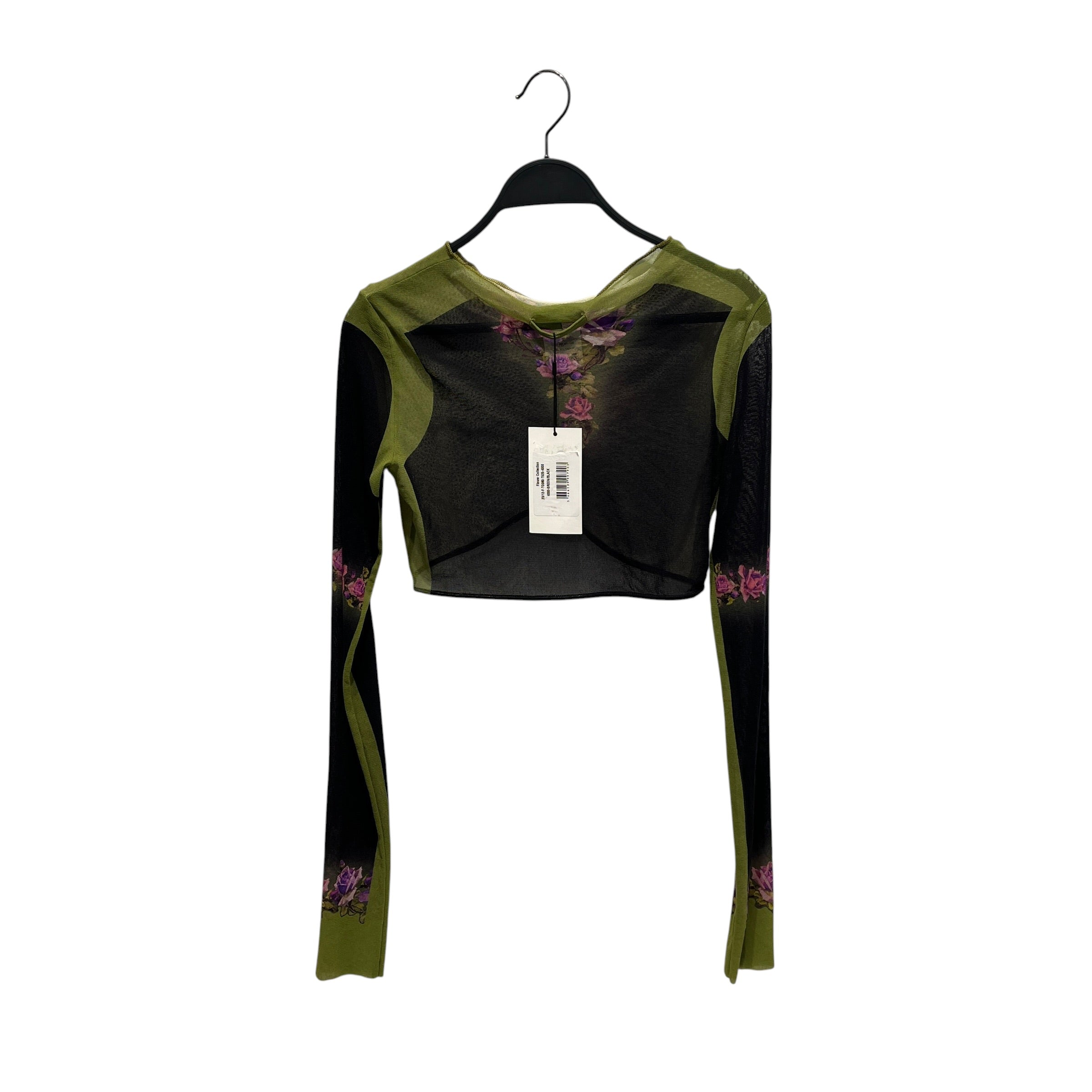 Jean Paul Gaultier/LS T-Shirt/S/M/Floral Pattern/Polyester/MLT/VIOLET FLOWERS BLK&GRN LS CROP view 2