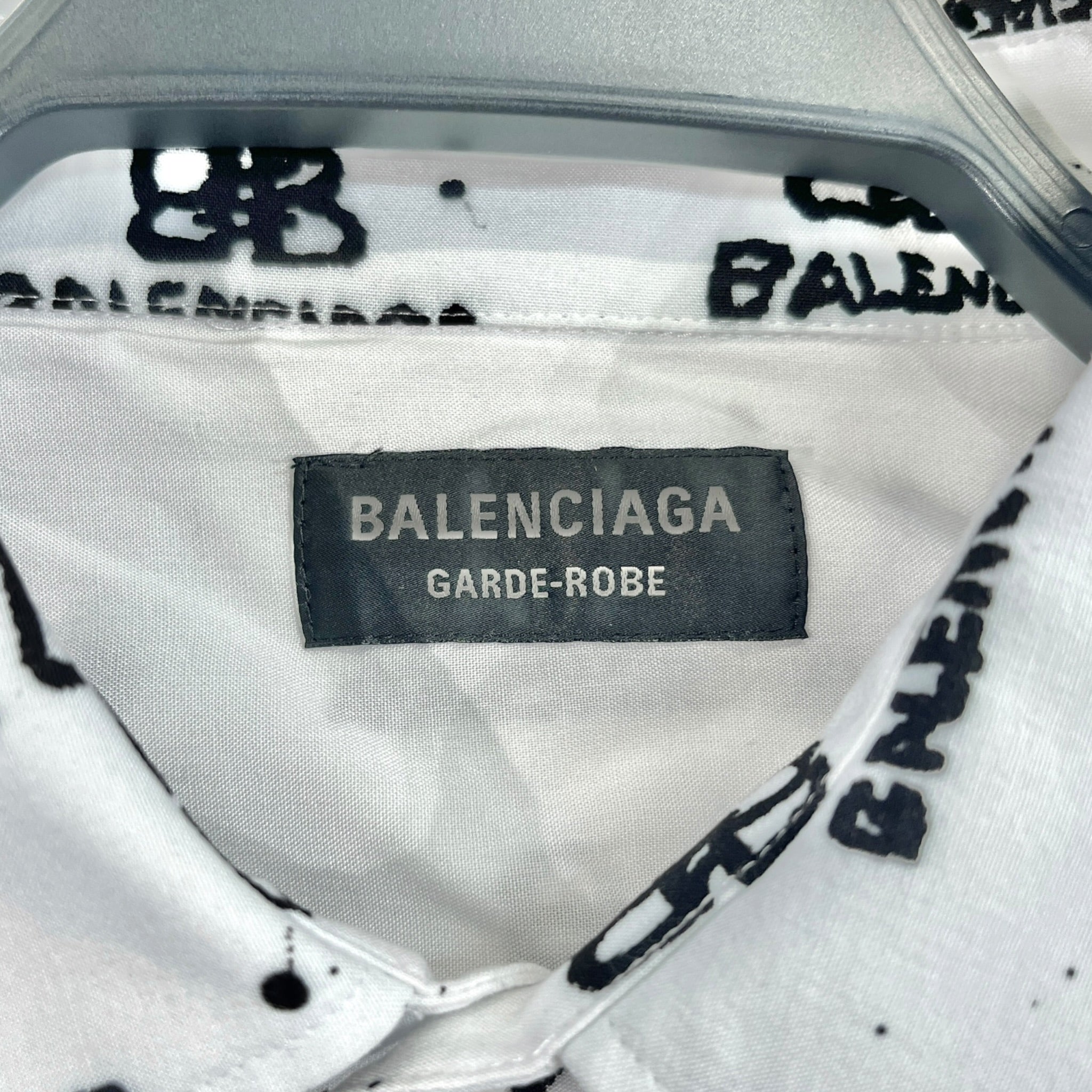 BALENCIAGA/LS Shirt/4/Cotton/WHT/SPLATTER DOUBLE B GARDE ROBE view 3