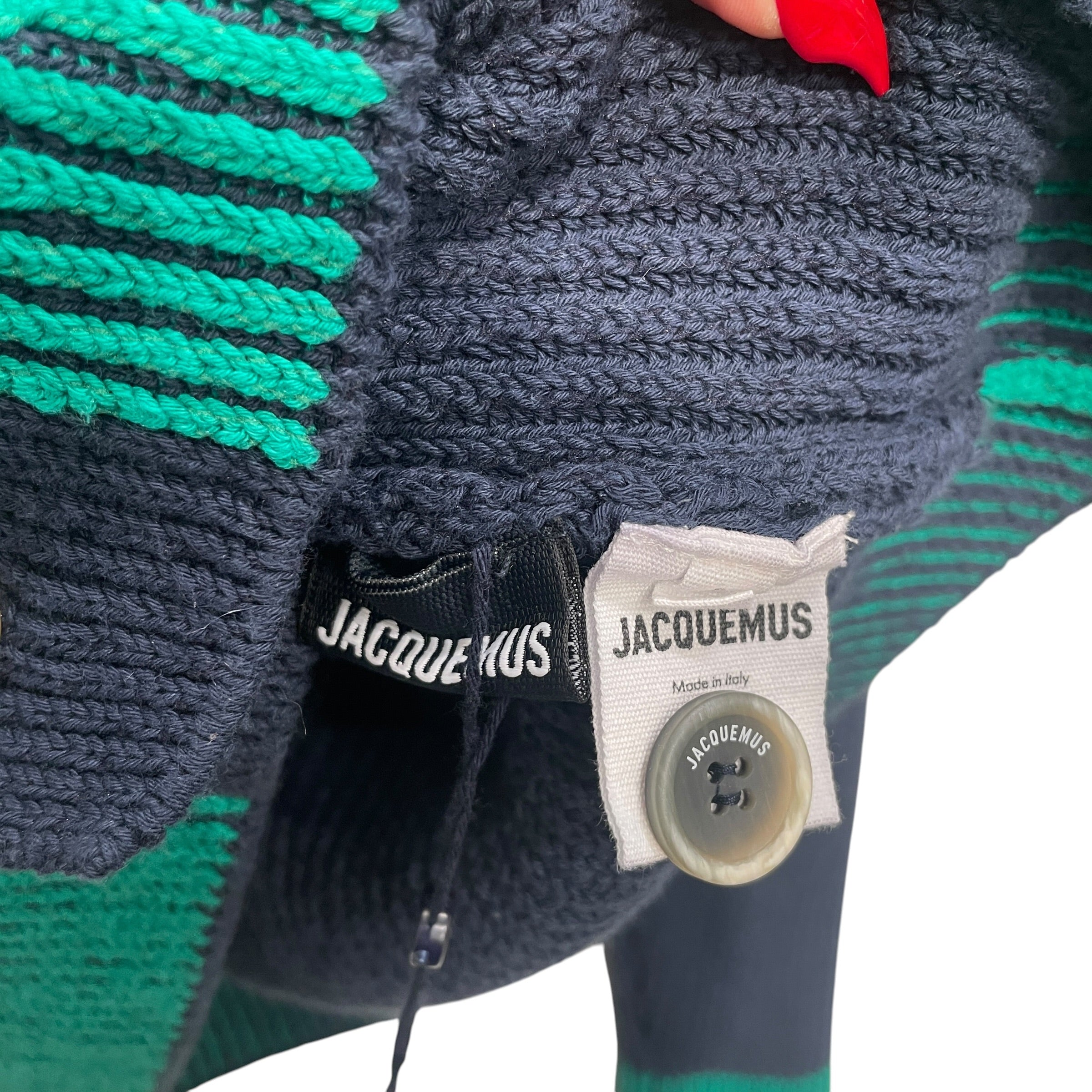 JACQUEMUS/Cardigan/S/Cotton/NVY/GREEN STRIPE view 3