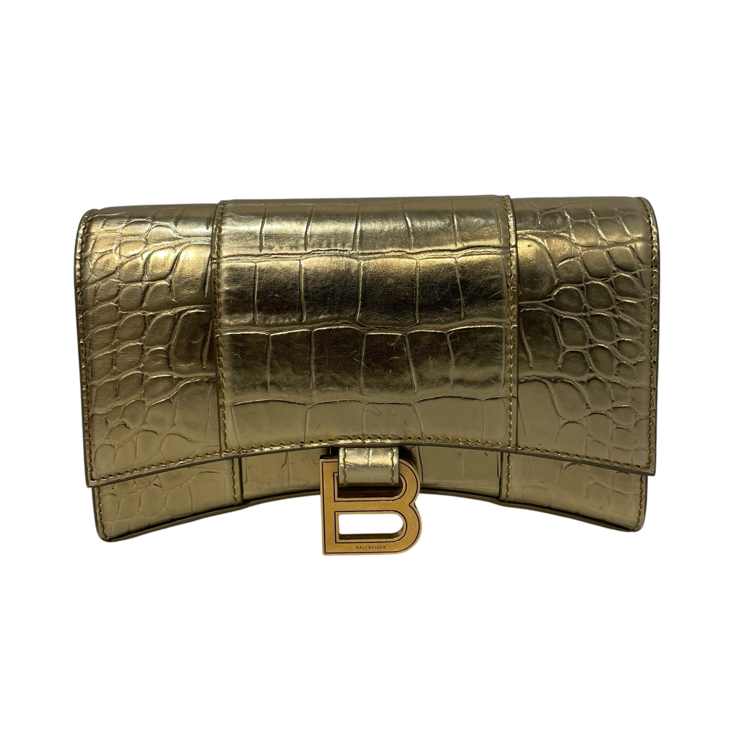 BALENCIAGA/Cross Body Bag/Leather/GLD/hourglass croc view 1
