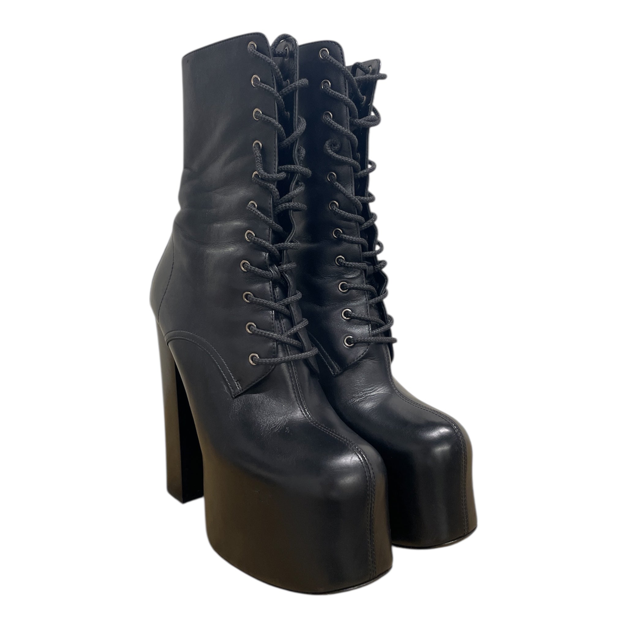 SAINT LAURENT/Lace Up Boots/EU 38/Leather/BLK/PLATFORM view 1