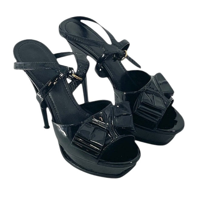 YVES SAINT LAURENT/Heels/EU 37/Leather/BLK/bow tie heels view 1
