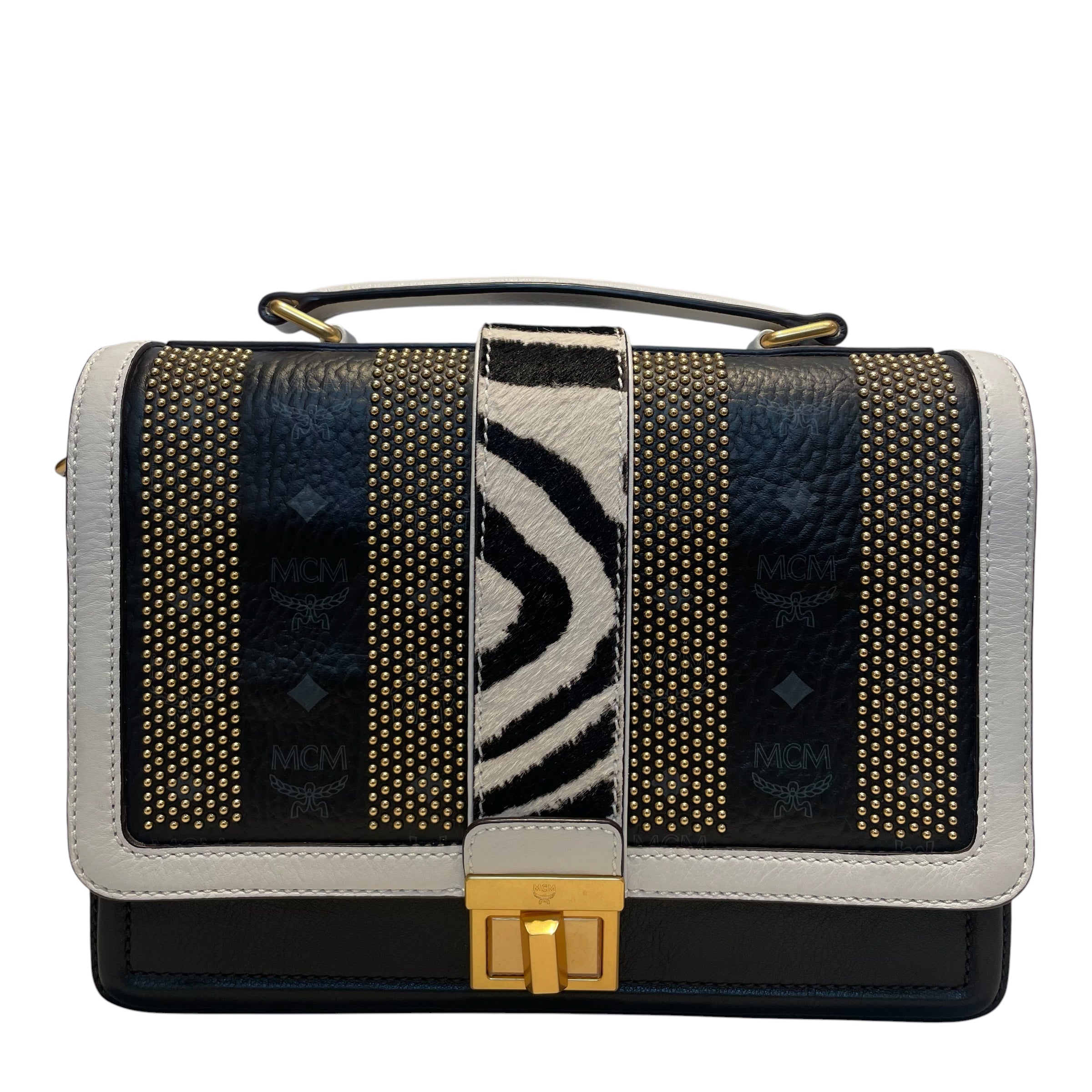 MCM/Cross Body Bag/Animal Pattern/Leather/BLK/Zebra Print Visetos Studded view 1