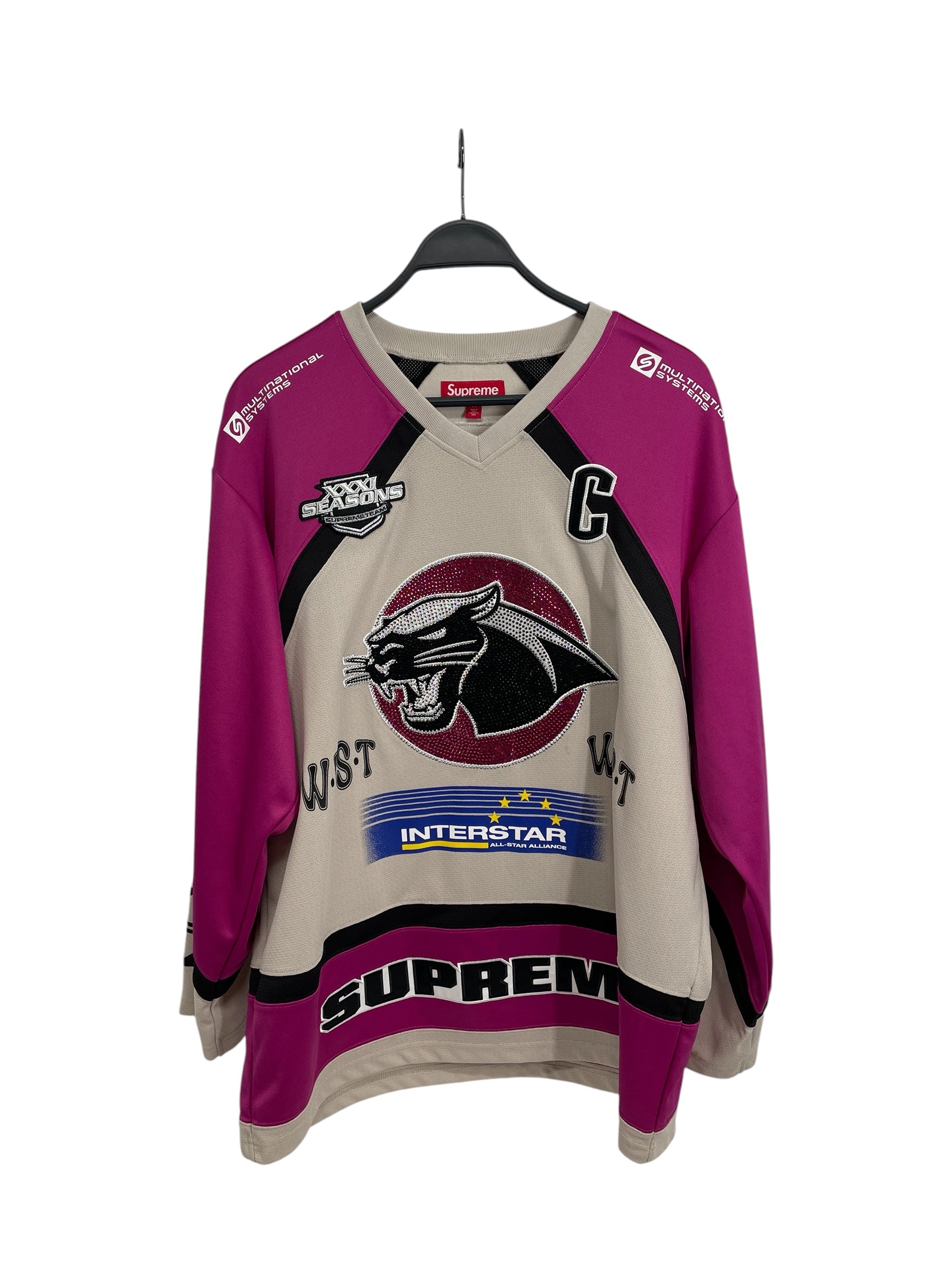 Supreme/LS T-Shirt/M/Polyester/PNK/Graphic/rhinestone panther hockey view 1