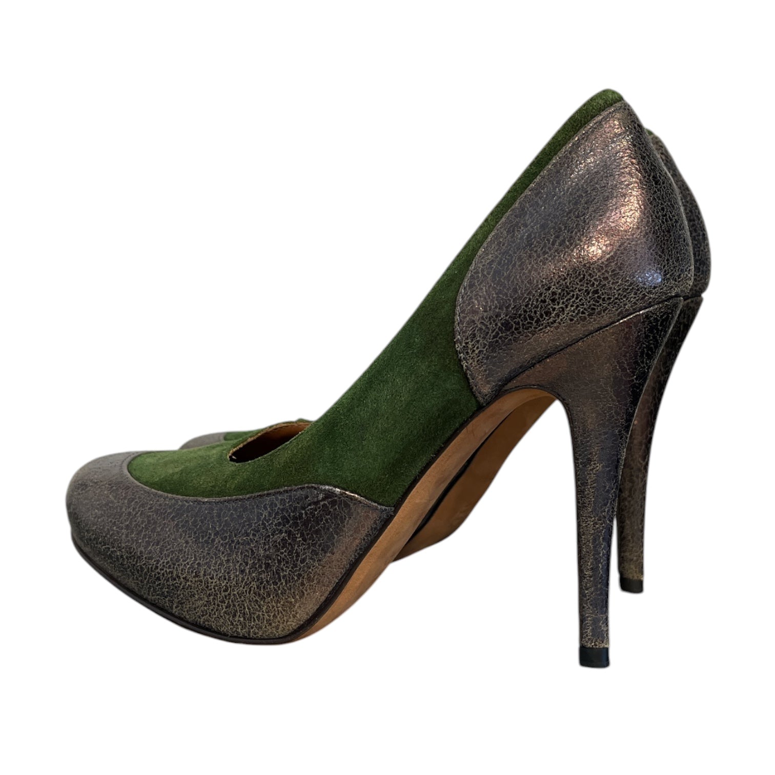 Donald J Pliner/Heels/US 6.5/Suede/GRN/Green and metallic foil view 2