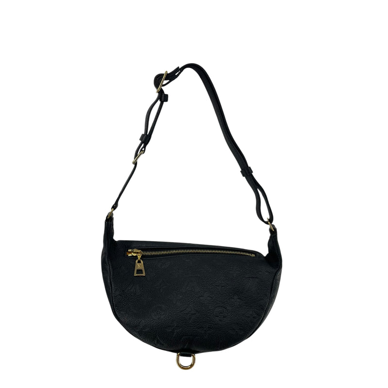 LOUIS VUITTON/Fanny Pack/Leather/BLK/QUILTED LV GOLD ZIPPER