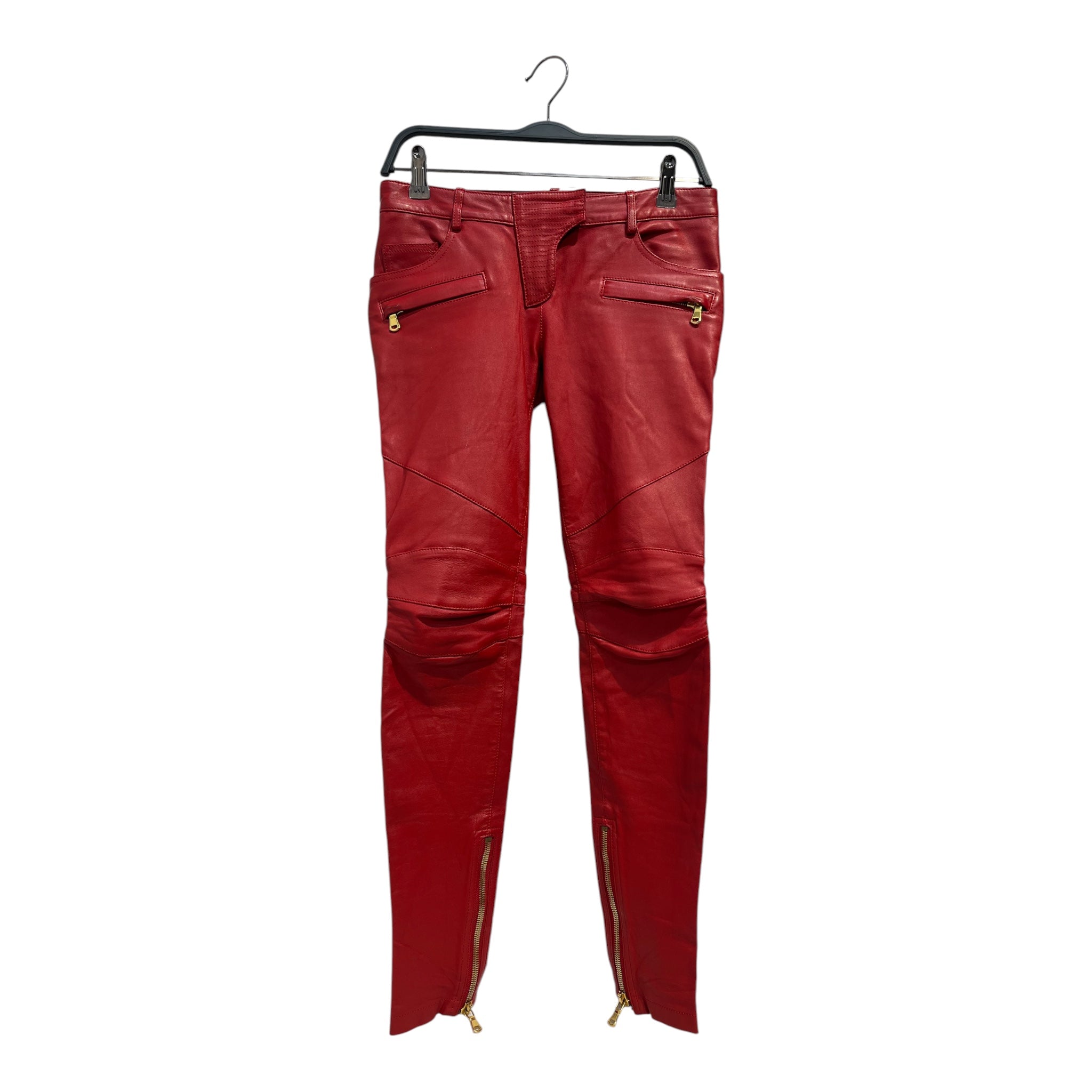 PIERRE BALMAIN/Skinny Pants/36/Leather/RED/RED LEATHER MOTO JEANS view 1