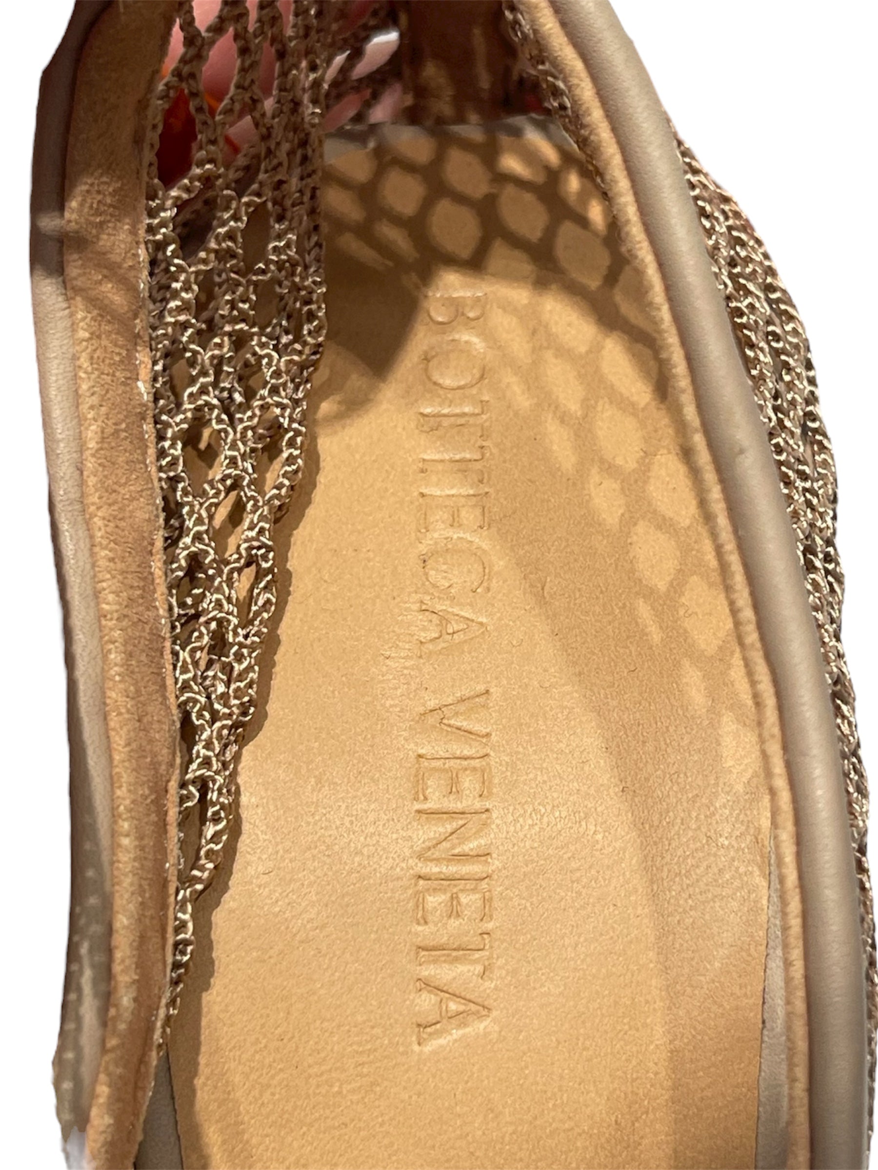 BOTTEGA VENETA/Heels/US 6.5/Cotton/BEG/Netted Gold Chain Heel view 3
