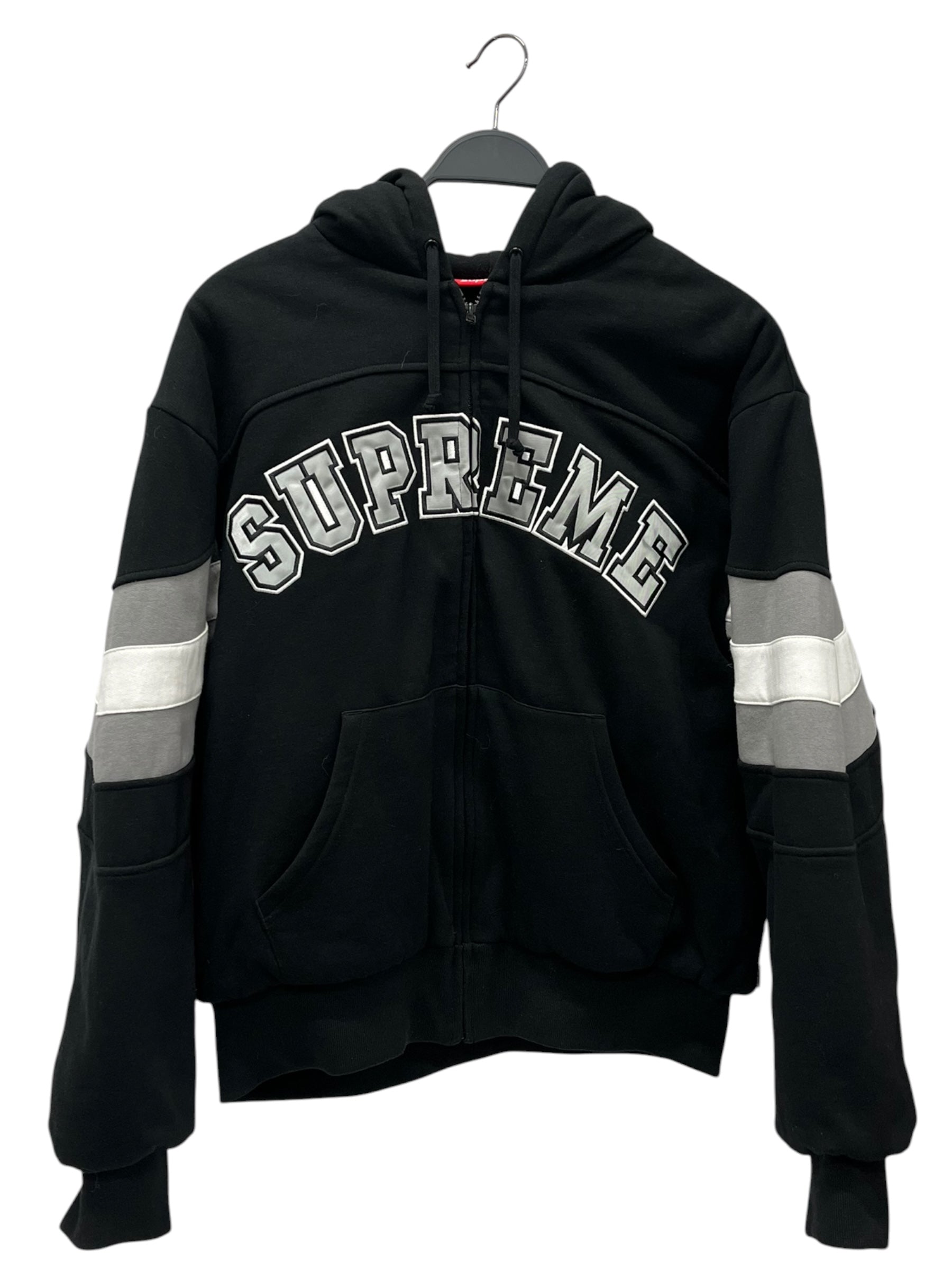 Supreme/Zip Up Hoodie/M/Stripe/Cotton/BLK/Filled up reflective view 1