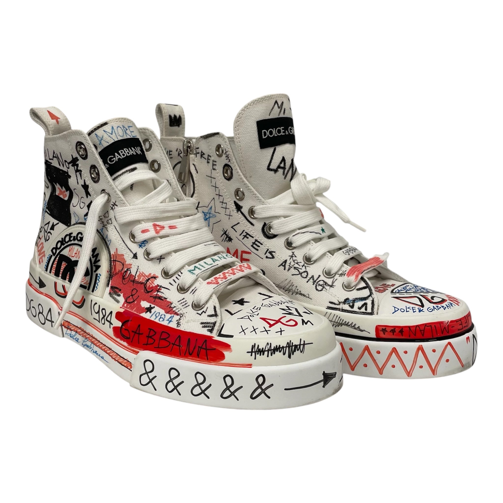 DOLCE&GABBANA/Hi-Sneakers/US 7.5/All Over Print/Cotton/WHT/SKETCHES ALL OVER view 1