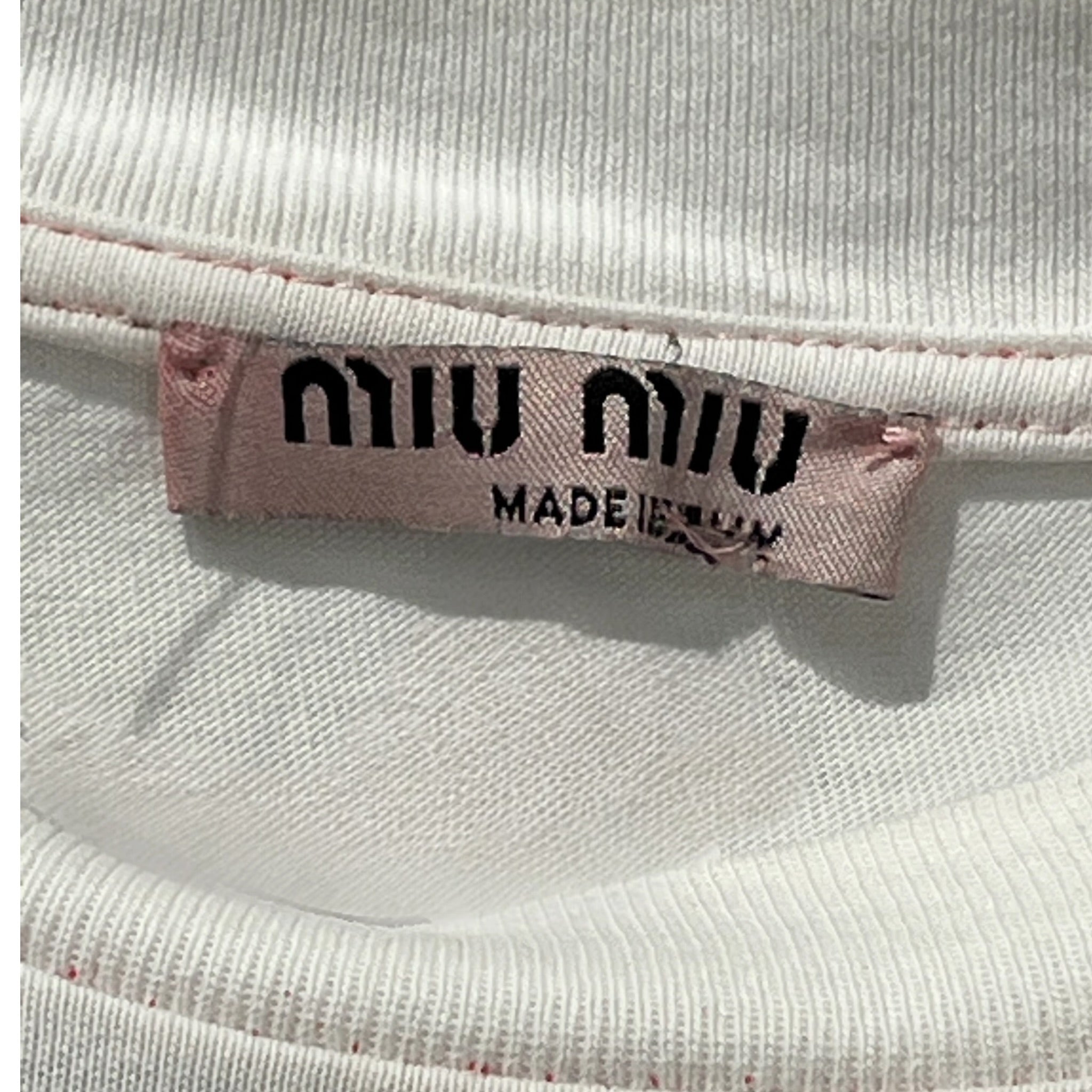 MIU MIU/T-Shirt/XS/Graphic/Cotton/WHT/red logo cat graphic frontback view 5