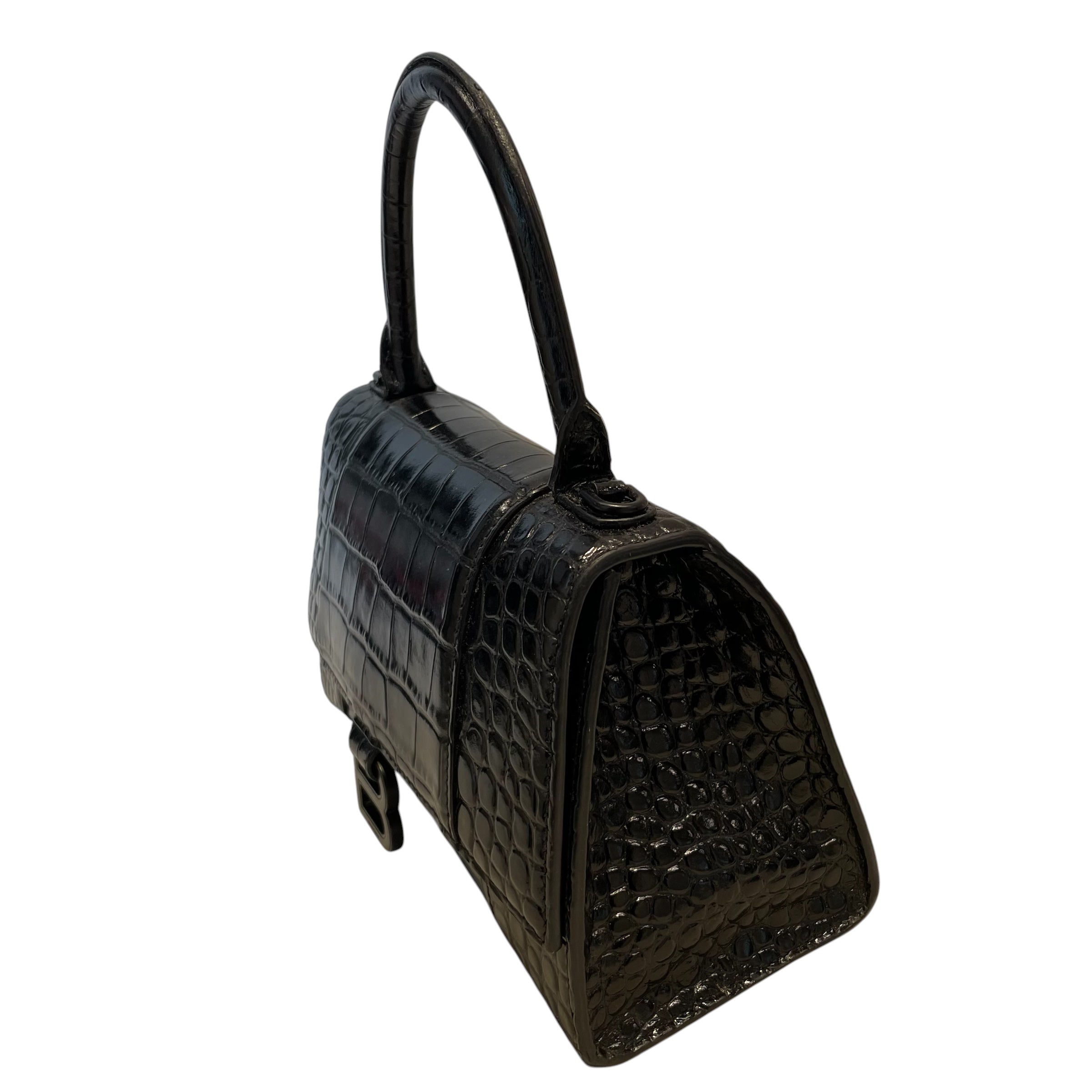 BALENCIAGA/Hand Bag/Animal Pattern/Leather/BLK/CROC EMBOSSING/ HOURGLASS view 4