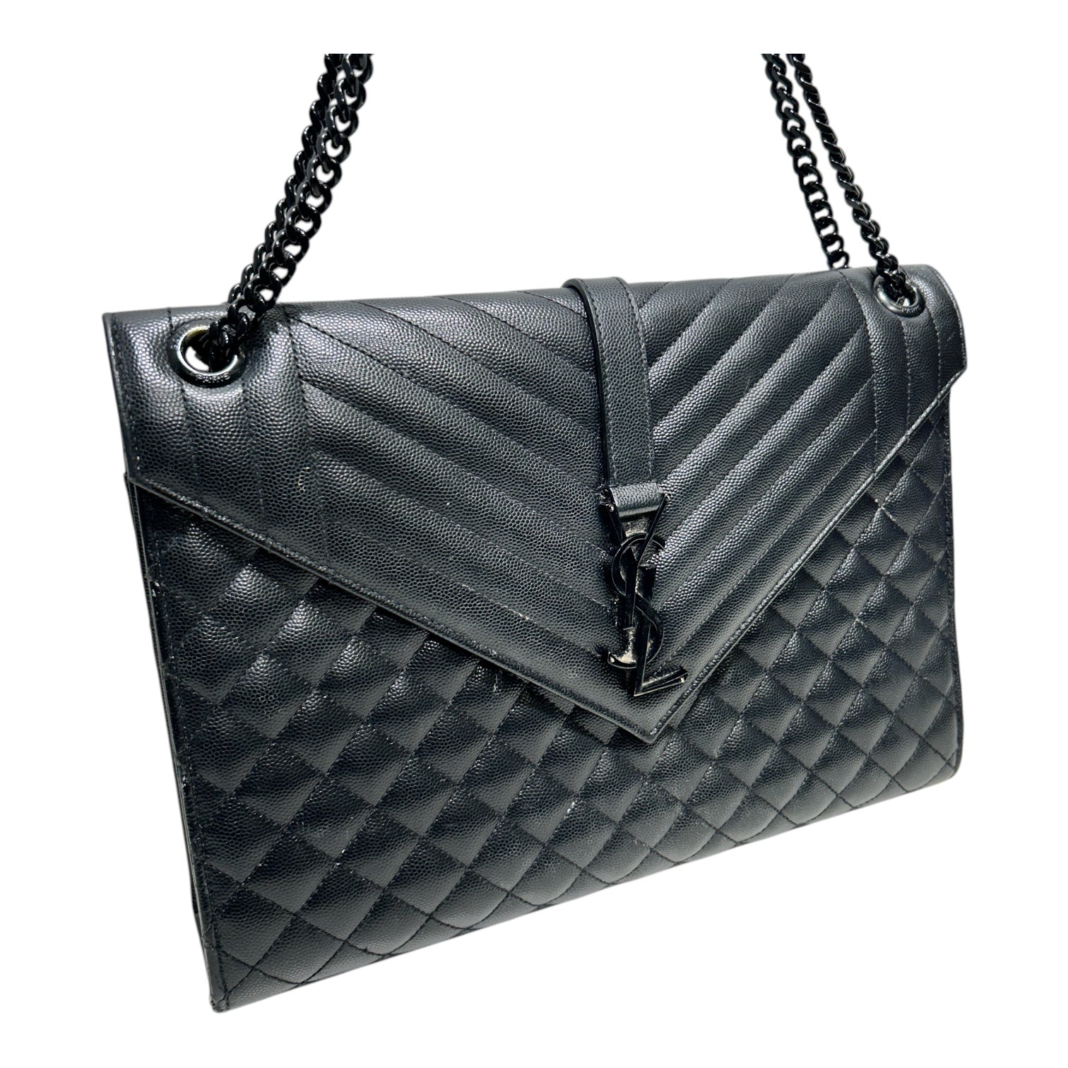 SAINT LAURENT/Hand Bag/Leather/BLK/LARGE ENVELOPE TRIQUILT ALLBLK view 6
