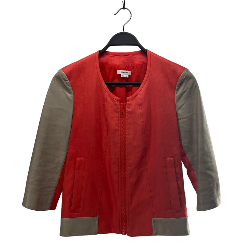 Helmut Lang/Jacket/S/Cotton/RED/BRN LEATHER SLEEVES