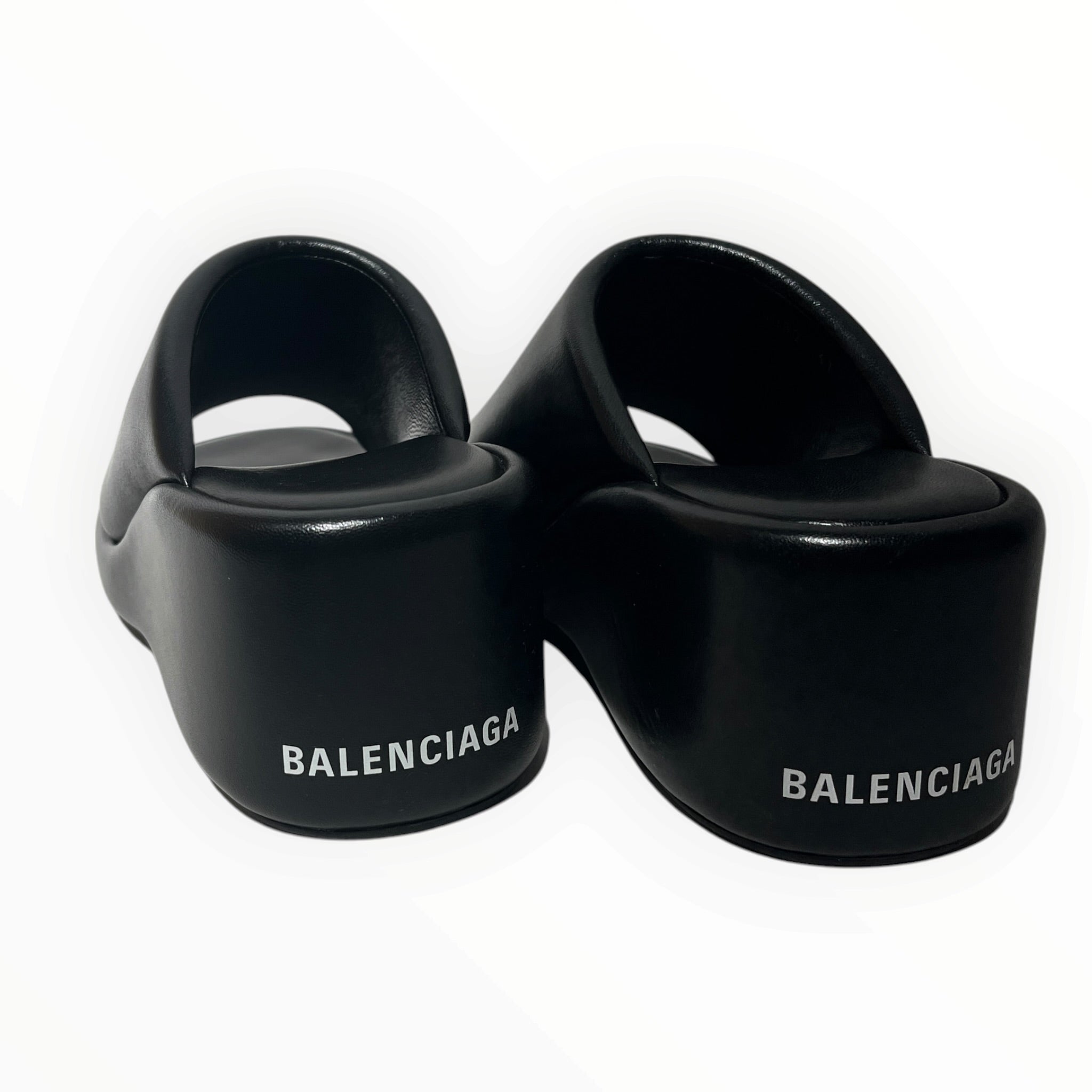 BALENCIAGA/Sandals/EU 37/Leather/BLK/rise wedge sandal view 2