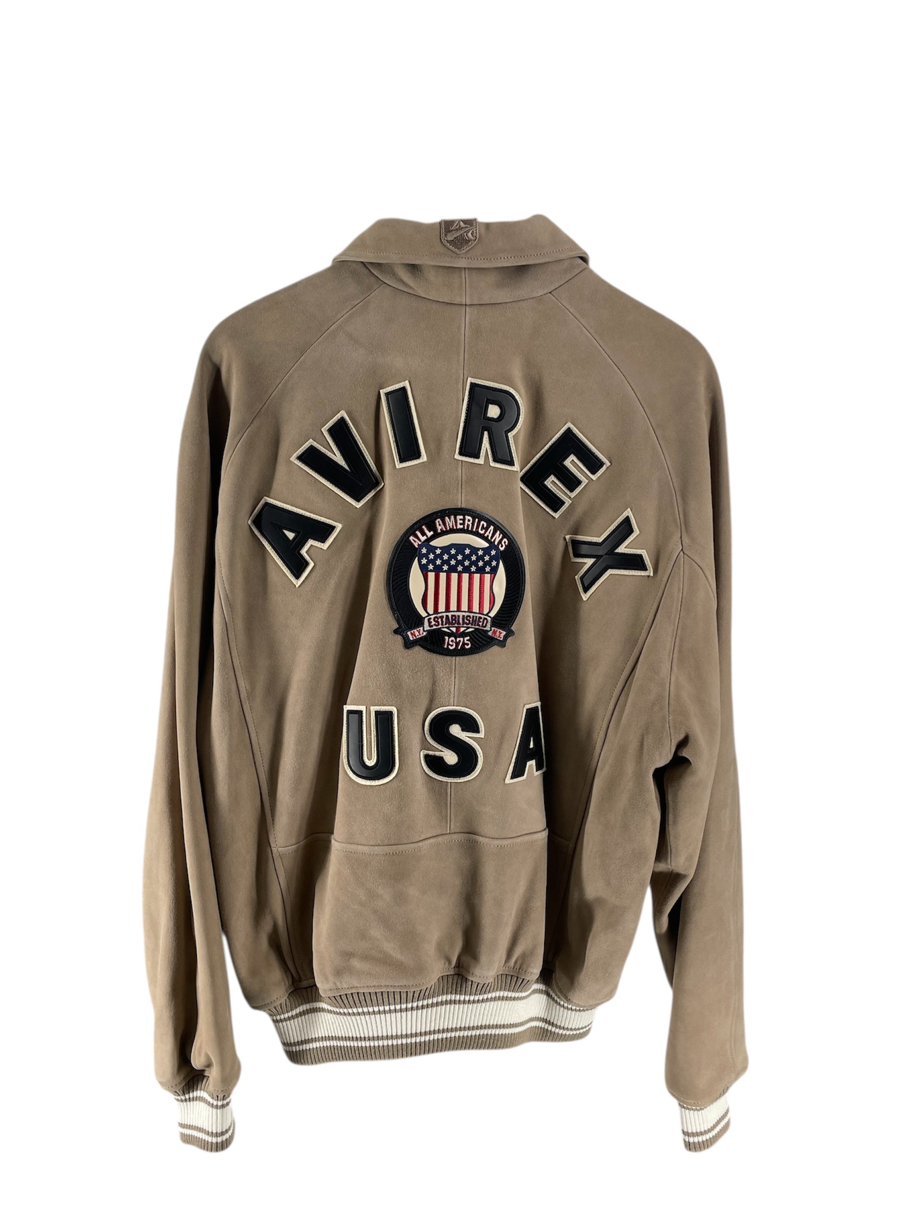 AVIREX/Jacket/XL/Suede/KHK/VARSITY BOMBER/ LOGO BACK/FRNT view 2