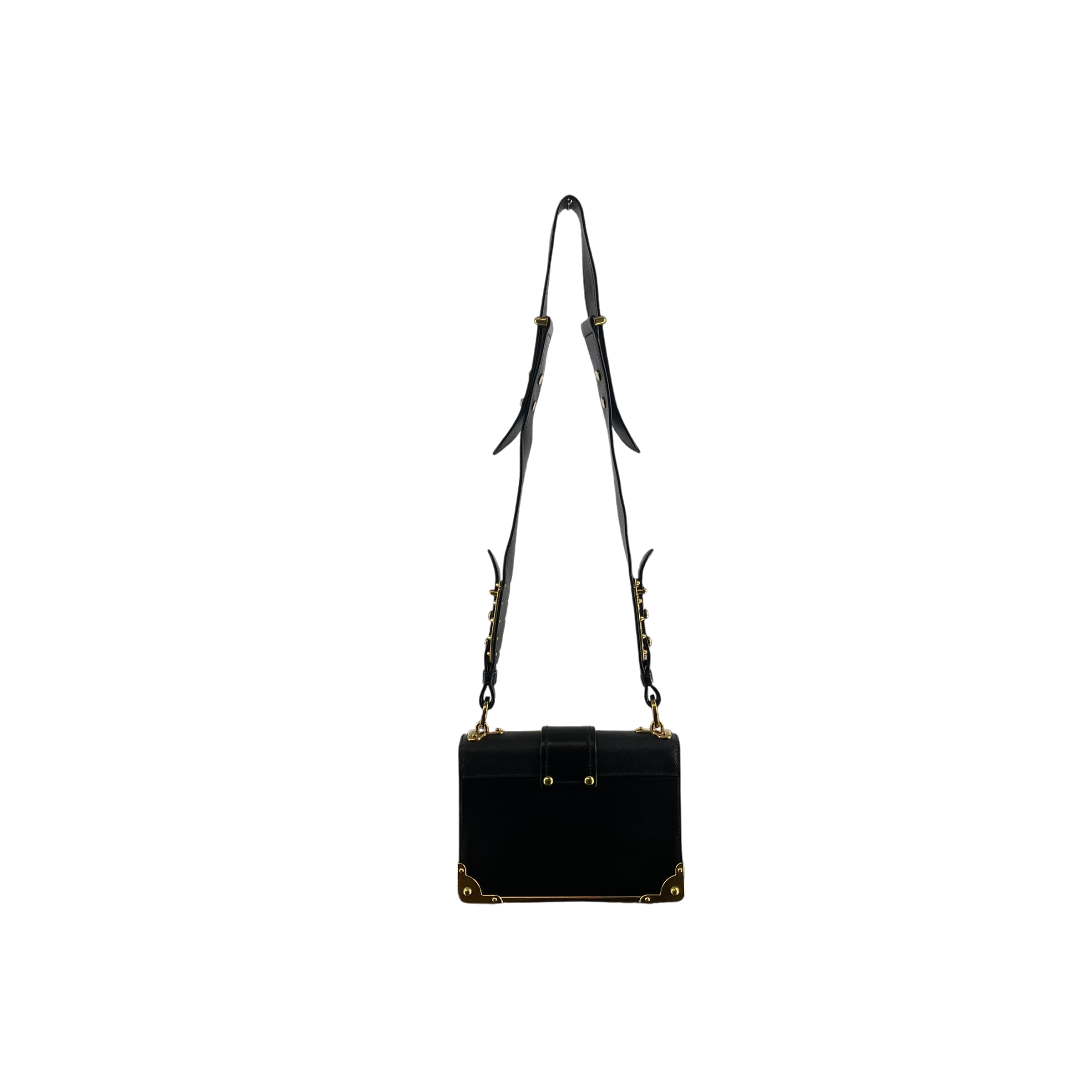 PRADA/Cross Body Bag/Leather/BLK/25/GOLD HARDWARE/LEATHER FLAP view 2