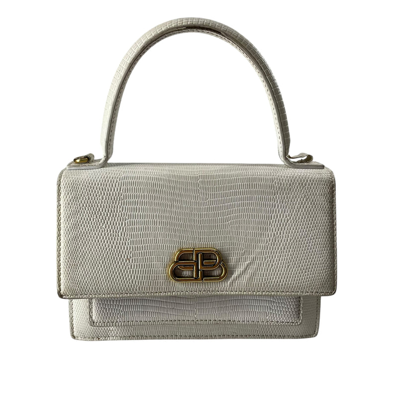 BALENCIAGA/Bag/Leather/WHT/LIZARD EMBOSSED TOP BAG