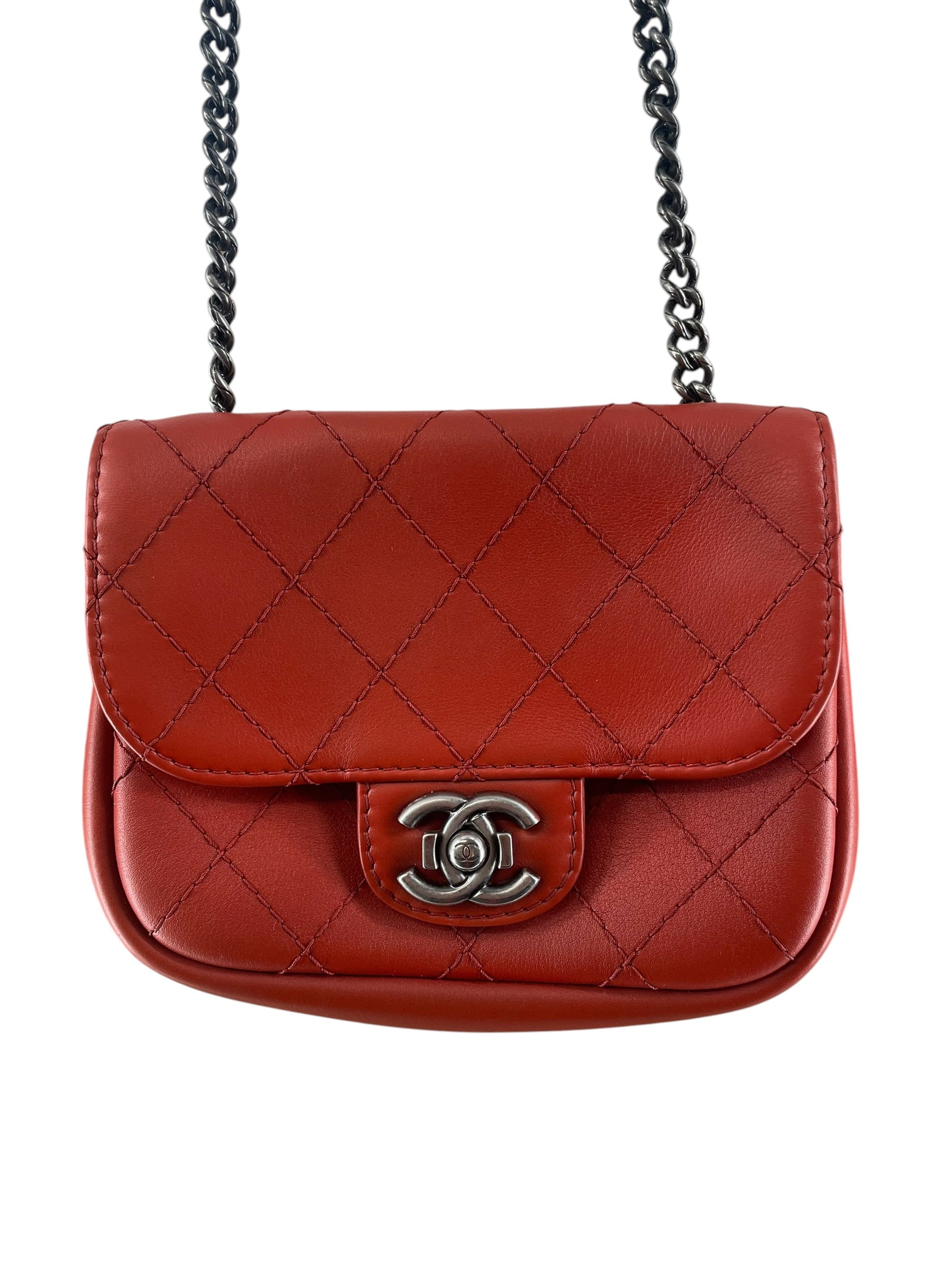 CHANEL/Cross Body Bag/Border/Leather/RED/WILD STITCH SMALL FLAP view 3