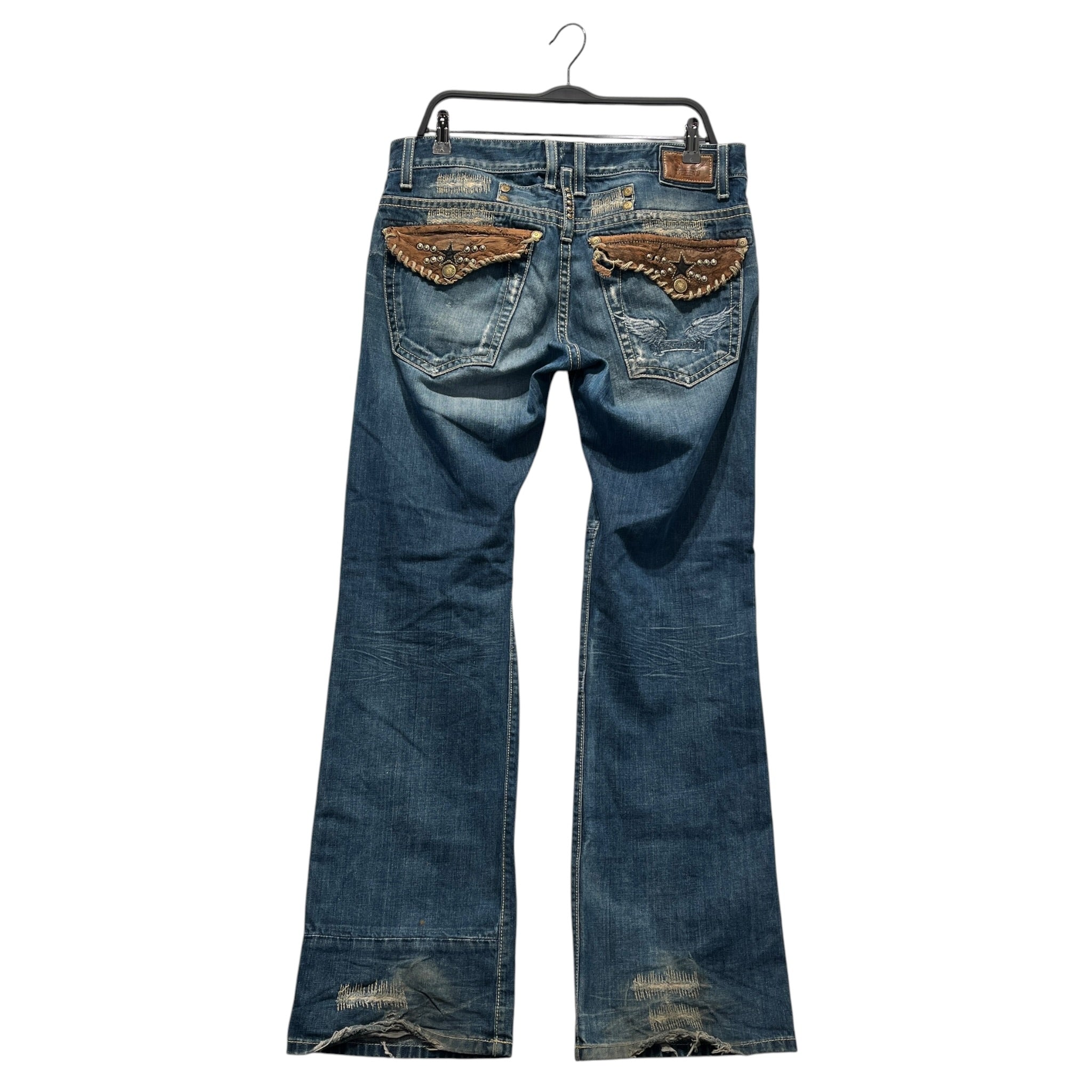 ROBIN'S JEAN/Straight Pants/34/Denim/BLU/Distressed/Graphic/Western Long Flap Studded Leg view 2