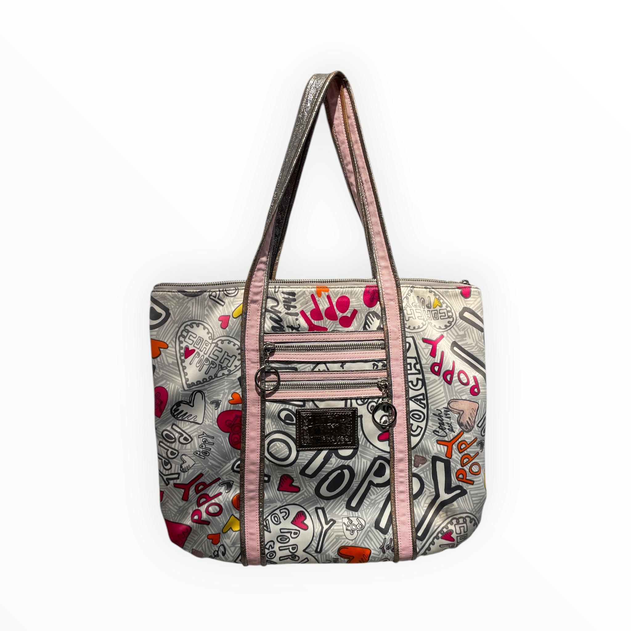 COACH/Tote Bag/All Over Print/WHT/Poppy Graffiti Hearts view 1