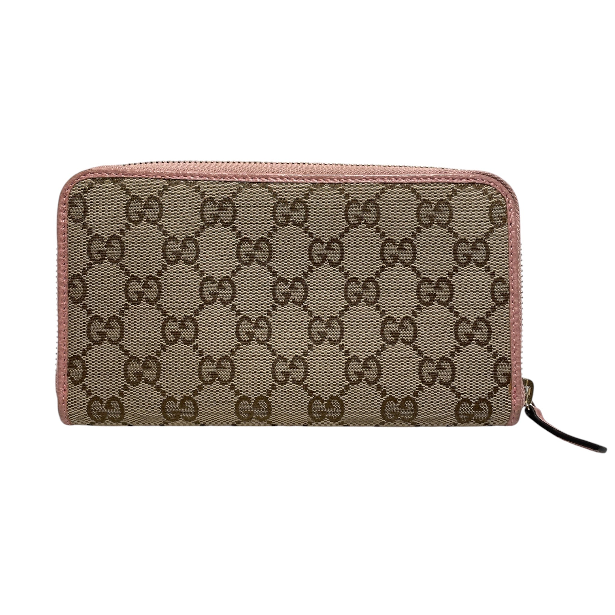 GUCCI/Long Wallet/Monogram/Cotton/KHK/GG Canvas Pink Leather Trim view 1