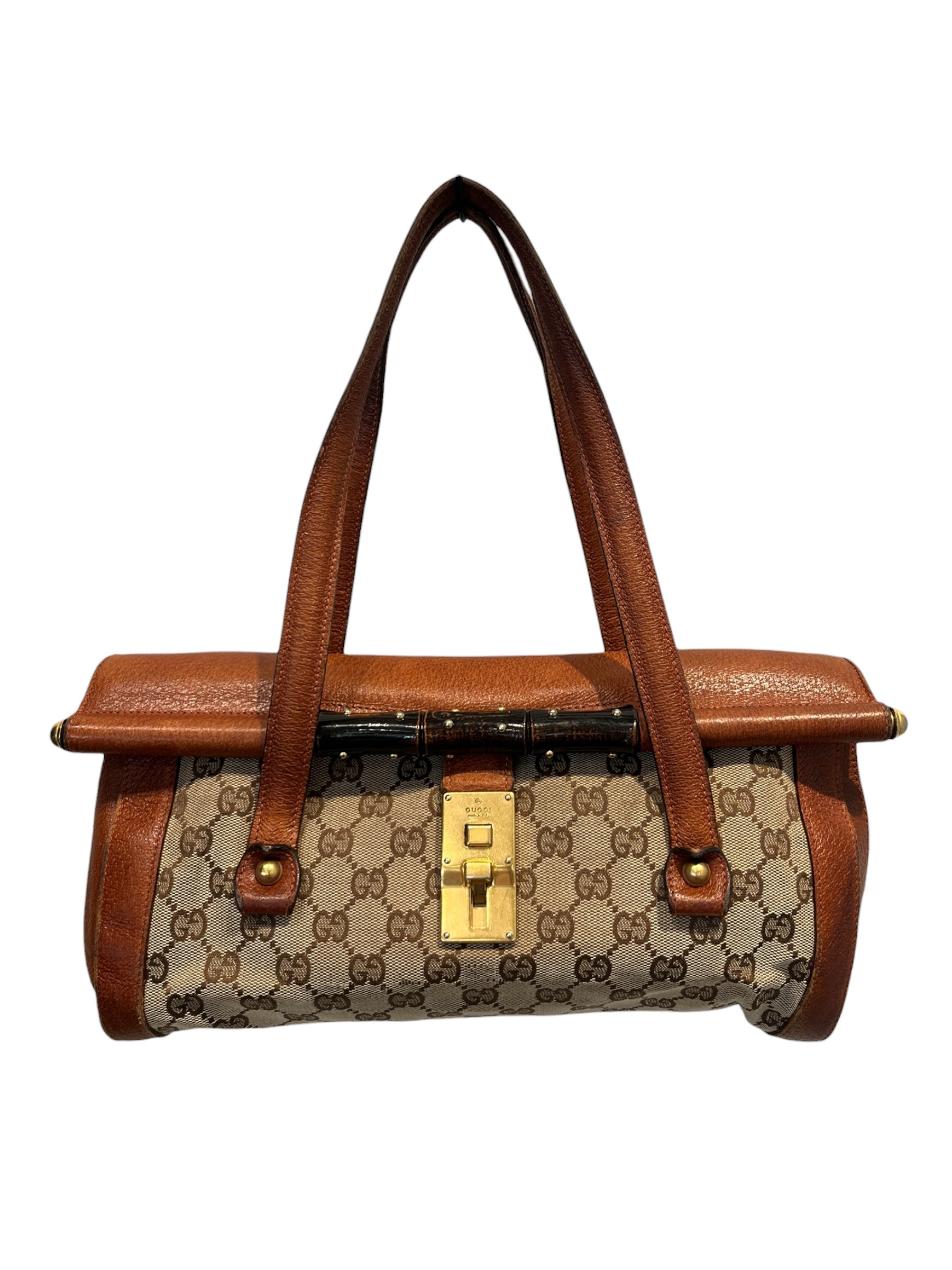 GUCCI/Hand Bag/Border/Cotton/BEG/CANVAS BAMBOO HANDLE view 1