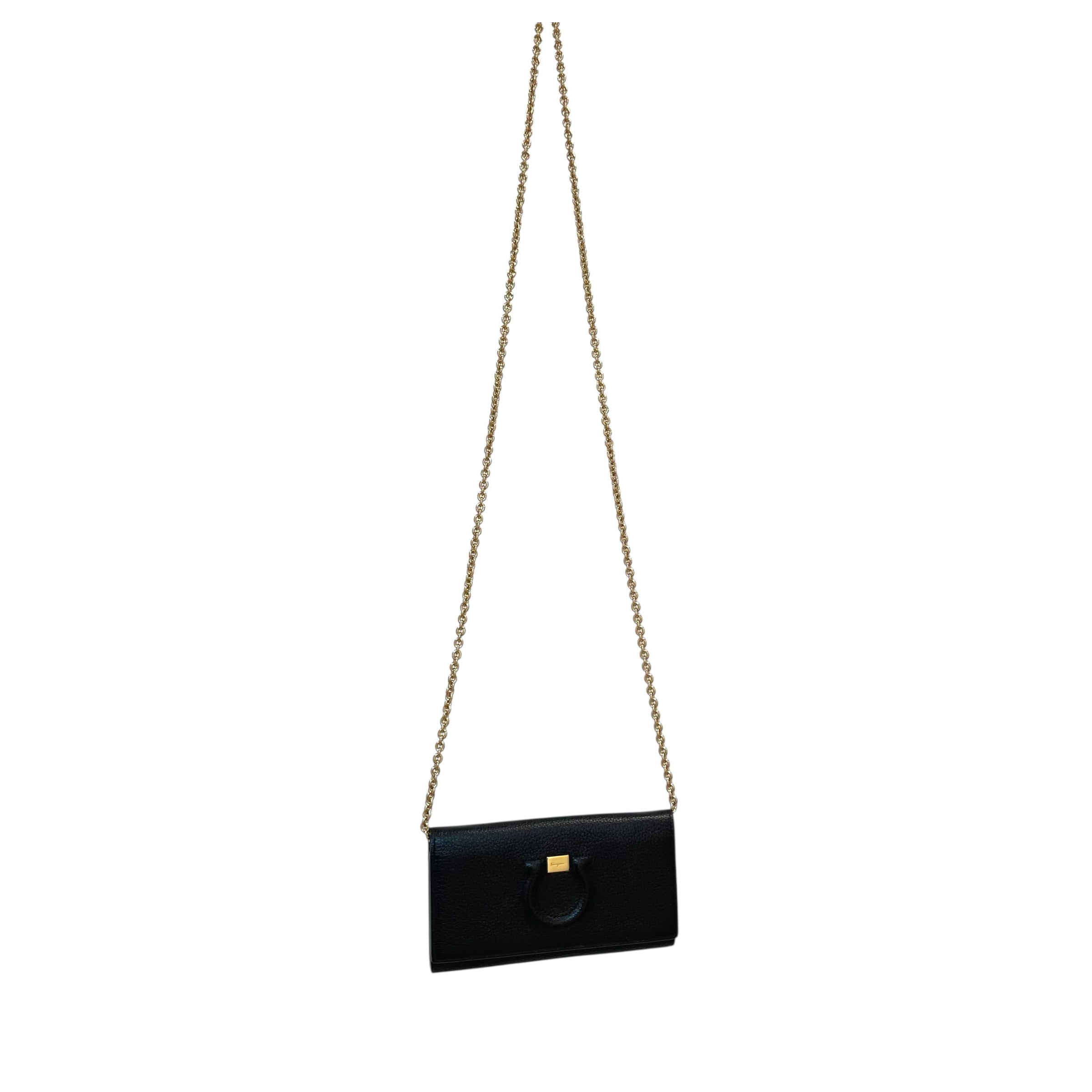 Salvatore Ferragamo/Cross Body Bag/Leather/BLK/gancio clutch view 1