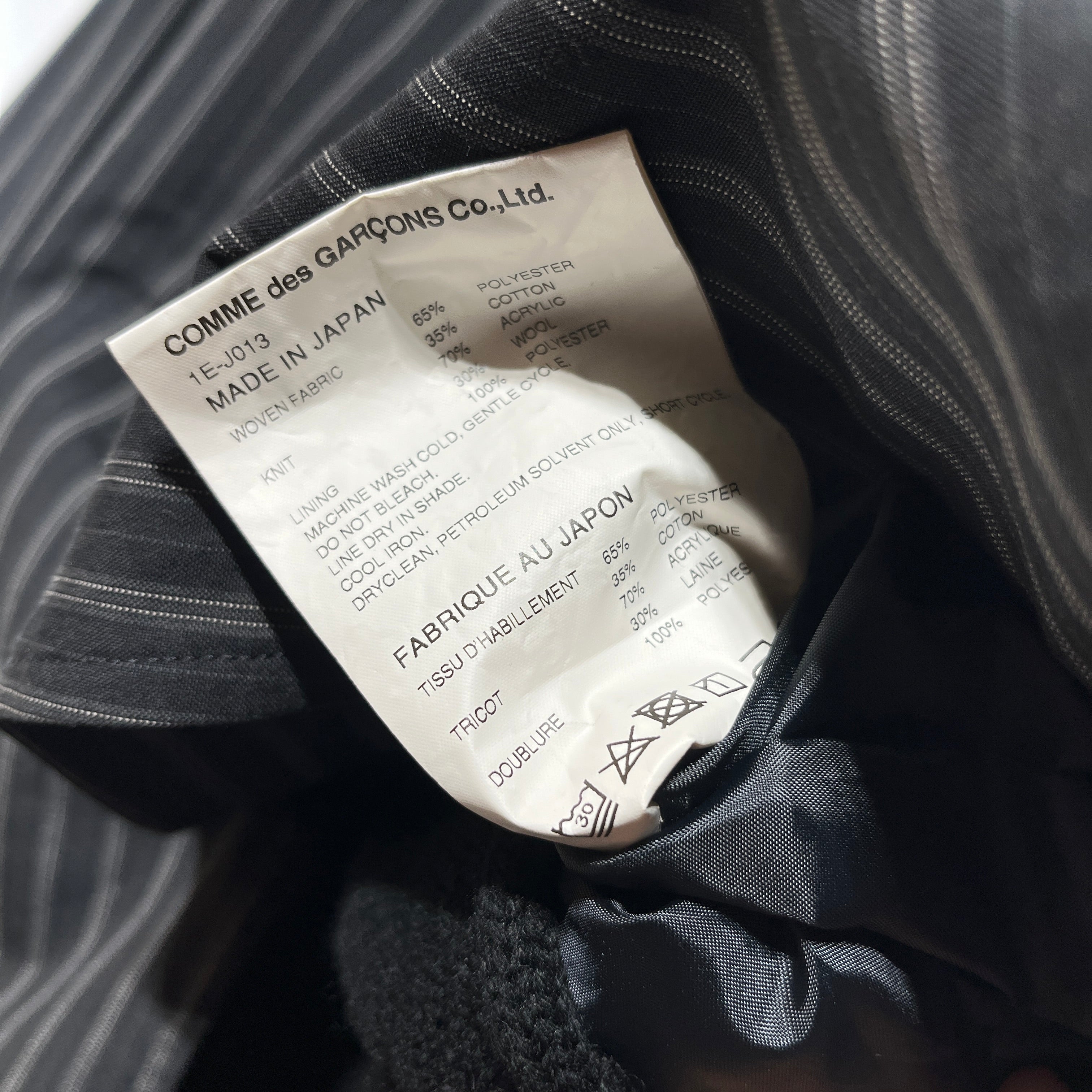 BLACK COMME des GARCONS/Tailored Jkt/M/Stripe/Cotton/GRY/Knitted Back Blazer view 3