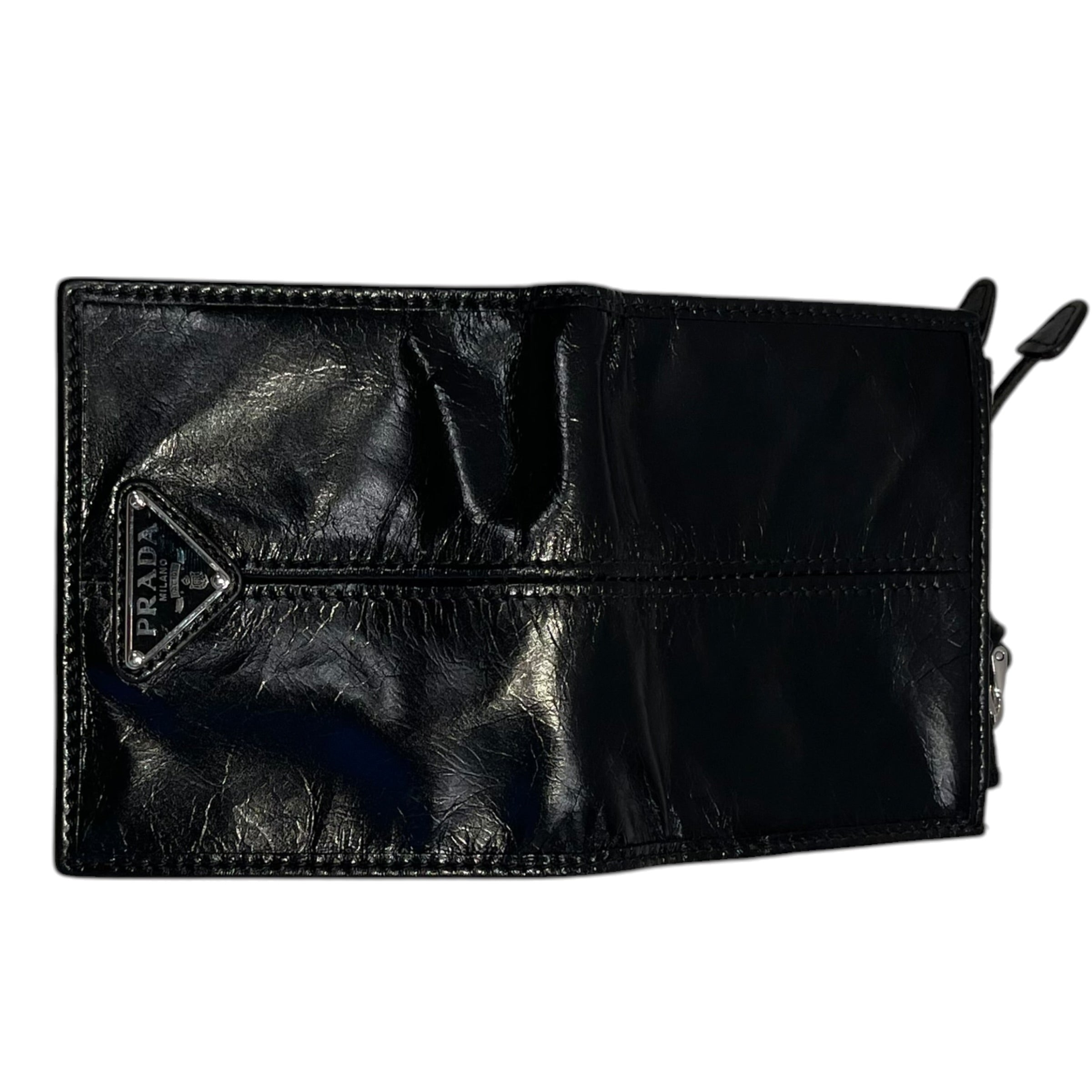 PRADA/Bifold Wallet/Leather/BLK/L's/calfskin/sil/italy/zipper/tass view 4
