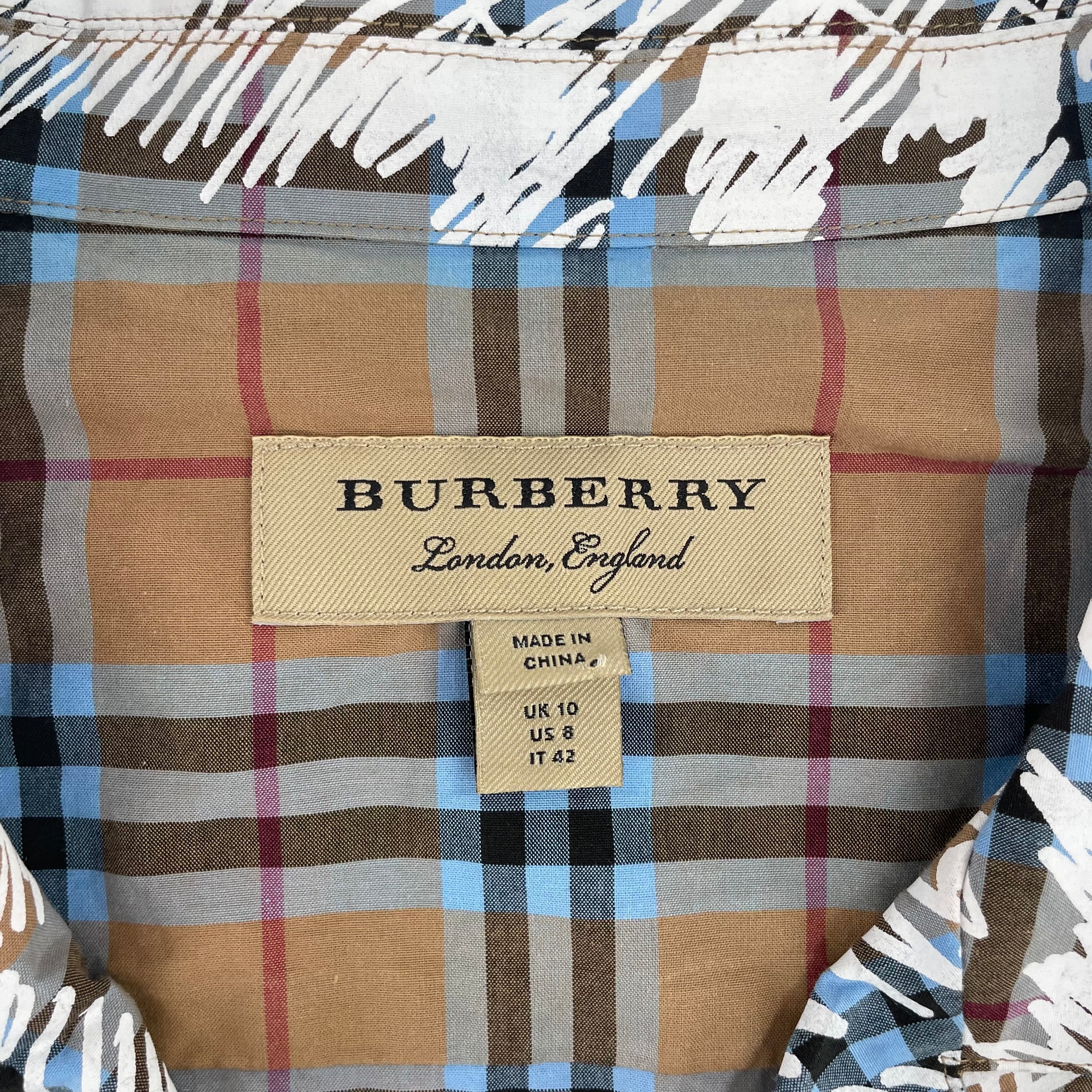 BURBERRY LONDON/SS Shirt/8/Cotton/BEG/Plaid/WHITE SCRIBBLE view 3