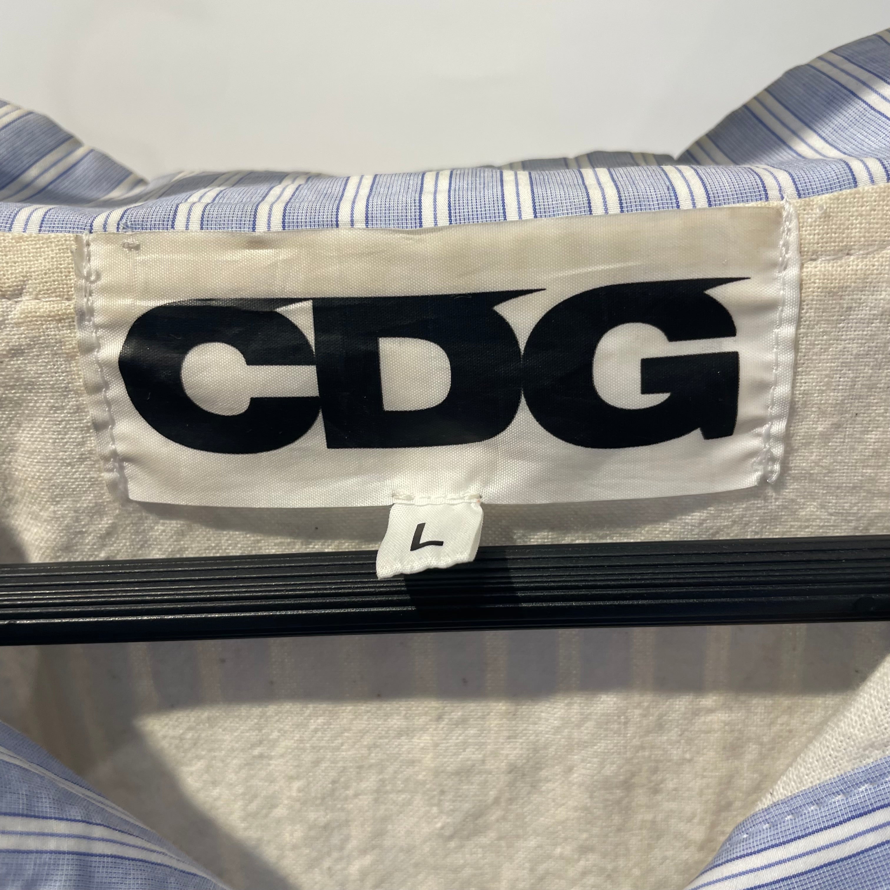 COMME des GARCONS/Track Jkt/L/Stripe/Cotton/BLU/BLUE/WHITE PINSTRIPE/BACK LOGO view 3