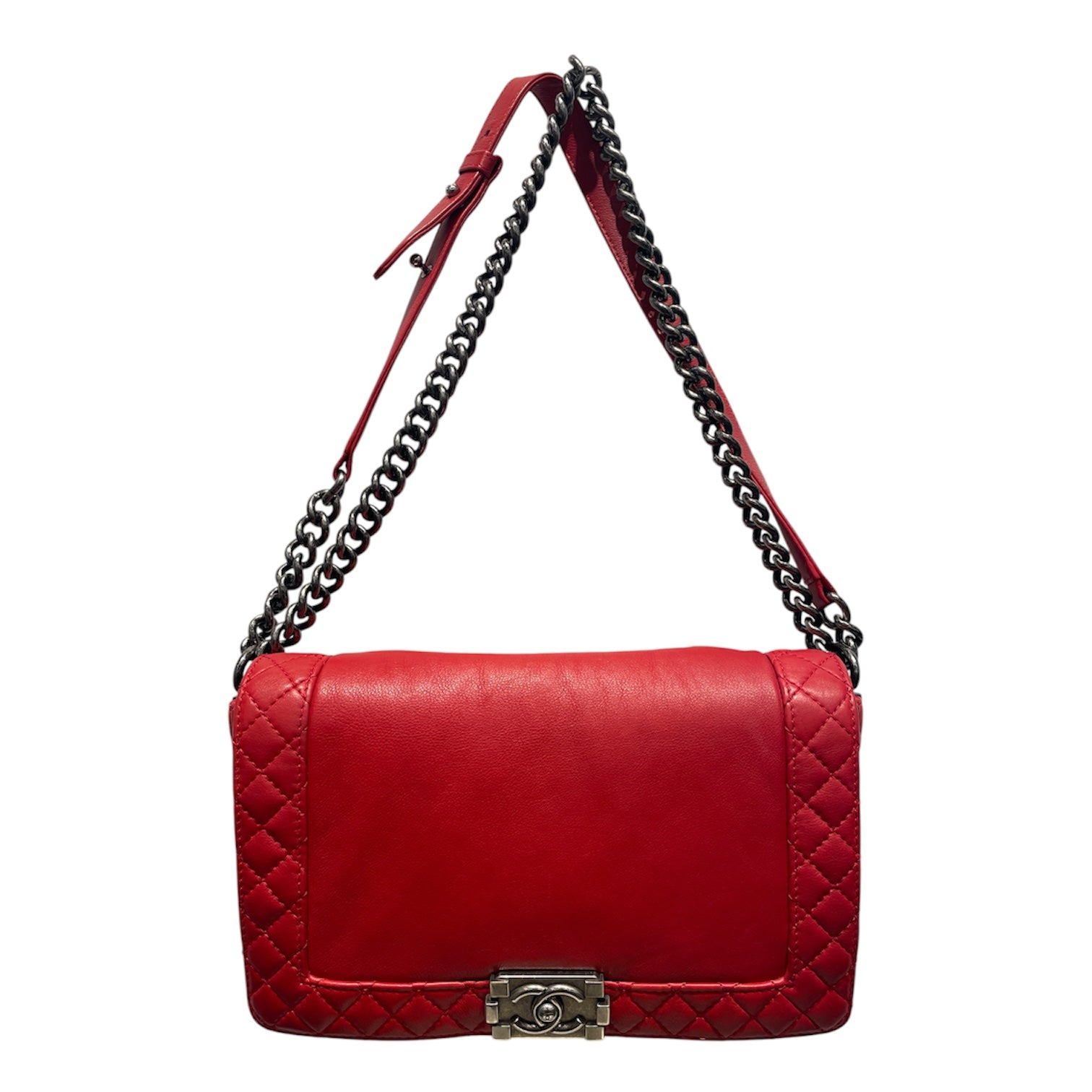 CHANEL/Cross Body Bag/Leather/RED/QUILTED LAMBSKIN CHAIN view 1