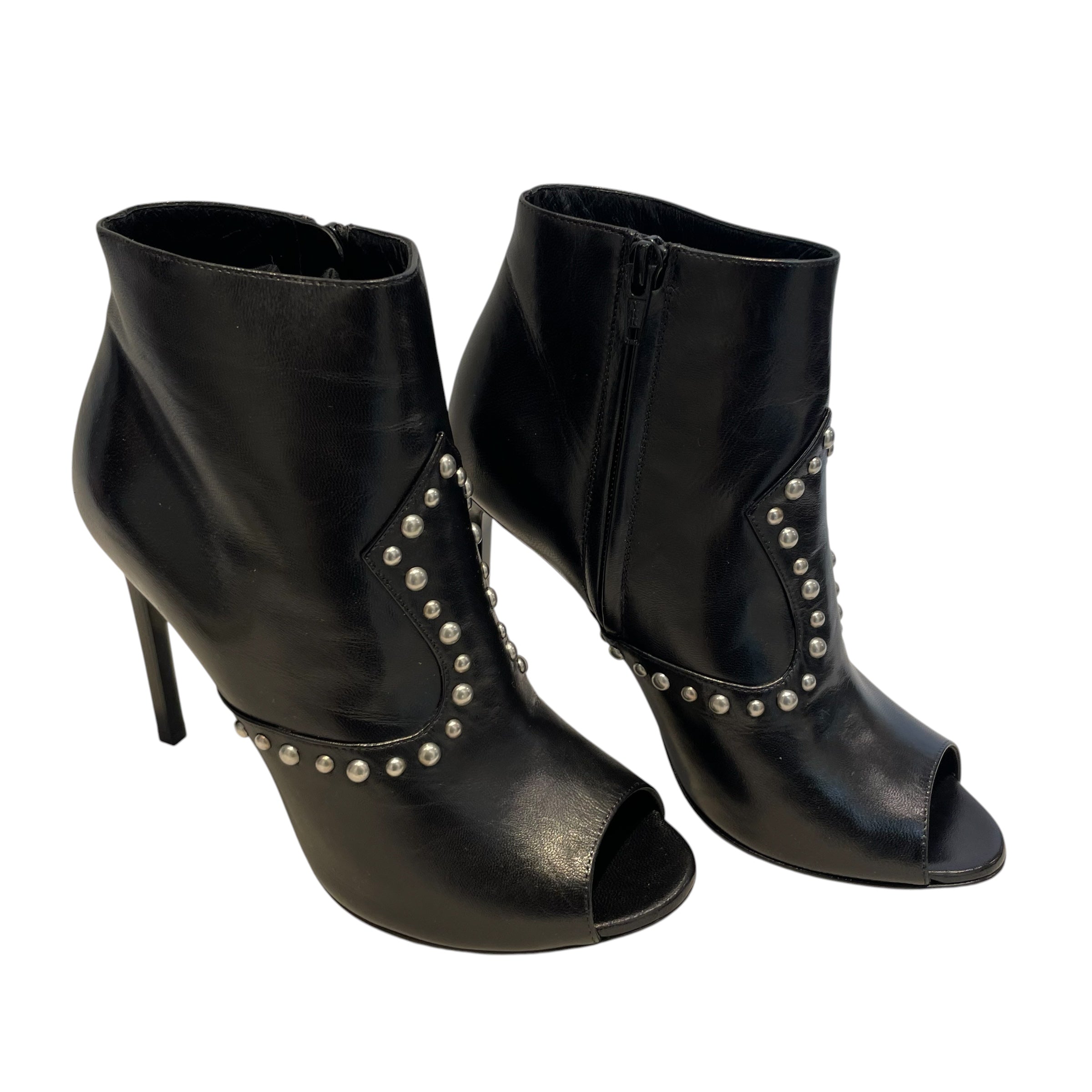 SAINT LAURENT/Ankle Boots/EU 37.5/Leather/BLK/STUDDED OPEN TOE view 1