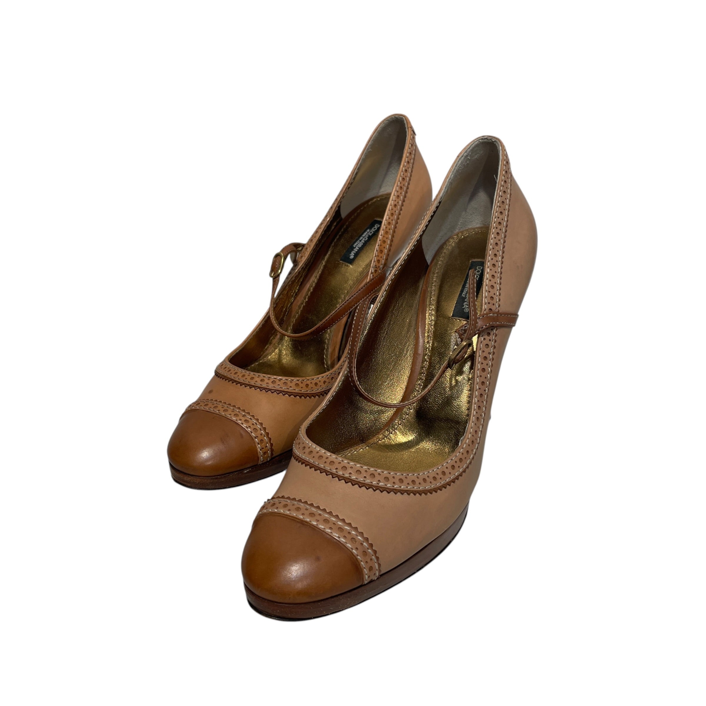 DOLCE&GABBANA/Heels/EU 40/Leather/BEG/Slip-on/Mary Jane Brogue-Style Heel view 1