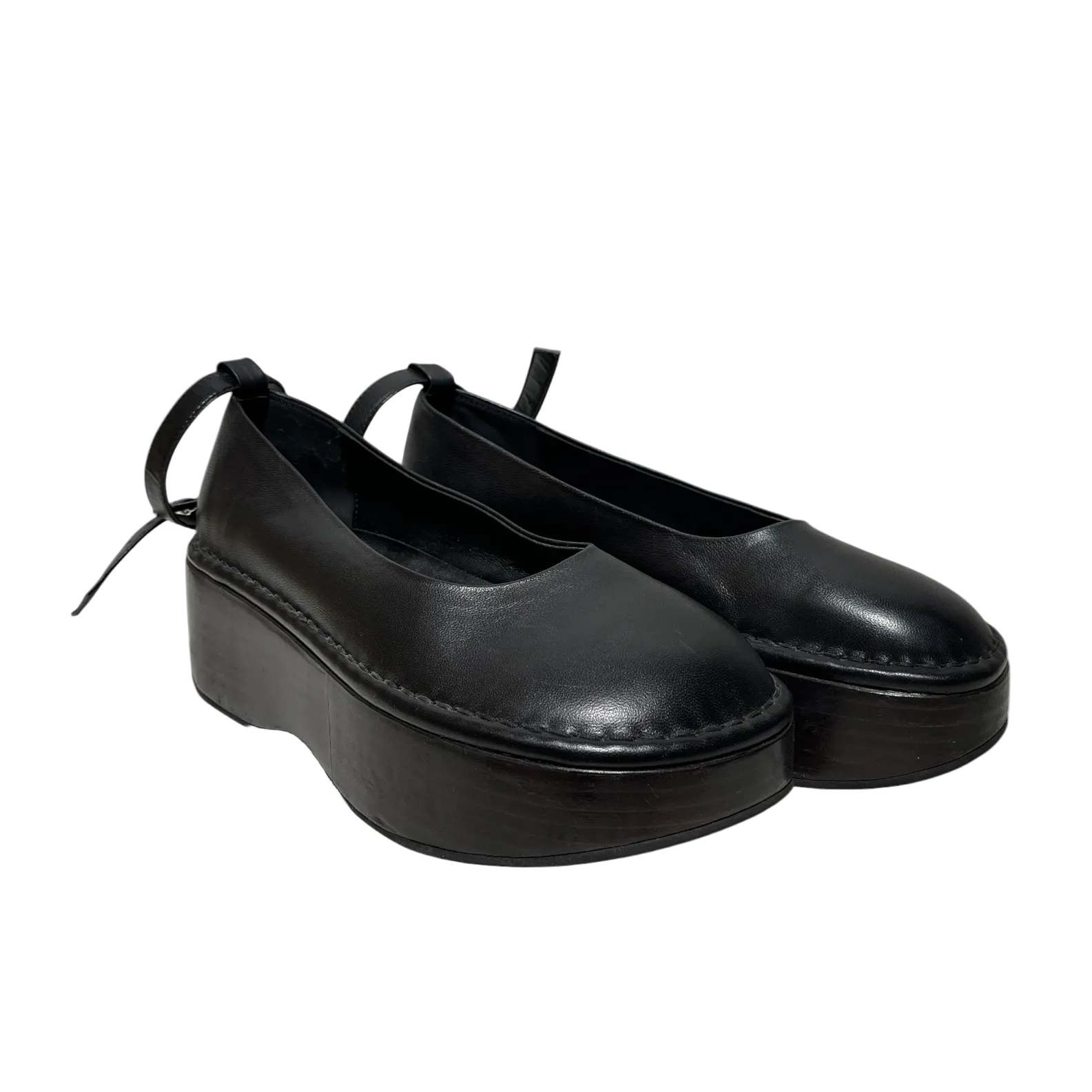 AMOMENTO/Shoes/EU 38/Leather/BLK/Ankle Strap/WOOD PLATFORM view 1