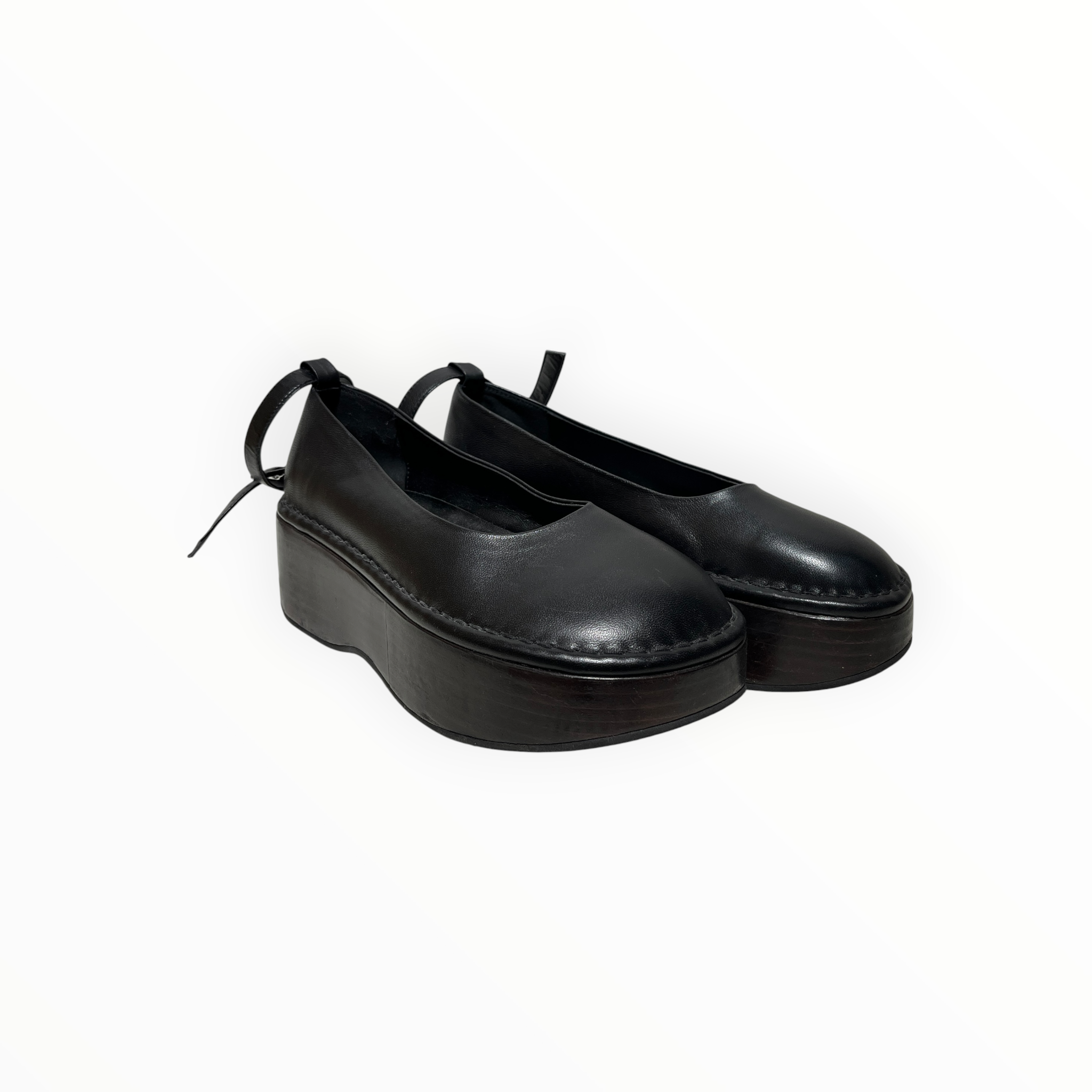 AMOMENTO/Shoes/EU 38/Leather/BLK/Ankle Strap/WOOD PLATFORM view 1