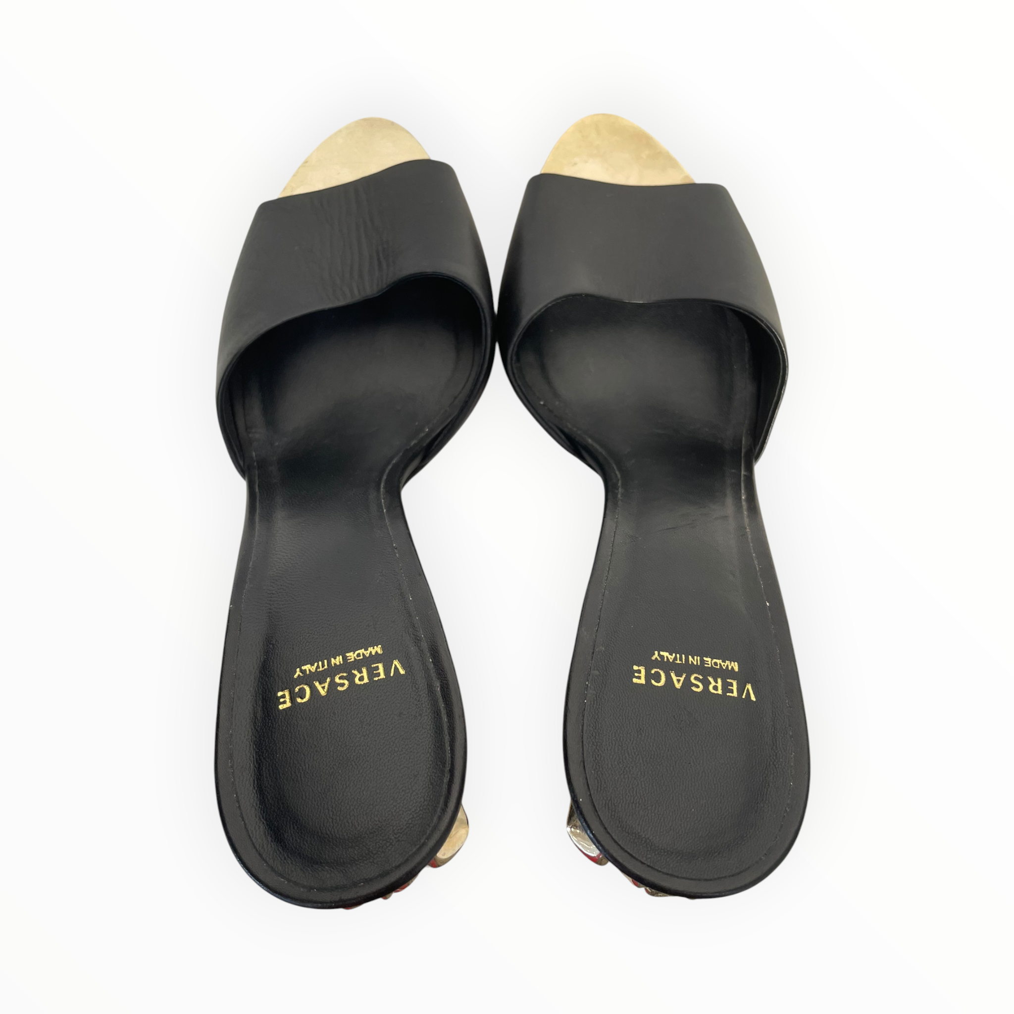 VERSACE/Heels/EU 38/Leather/BLK/LOGO FACE HEEL DETIAL view 3