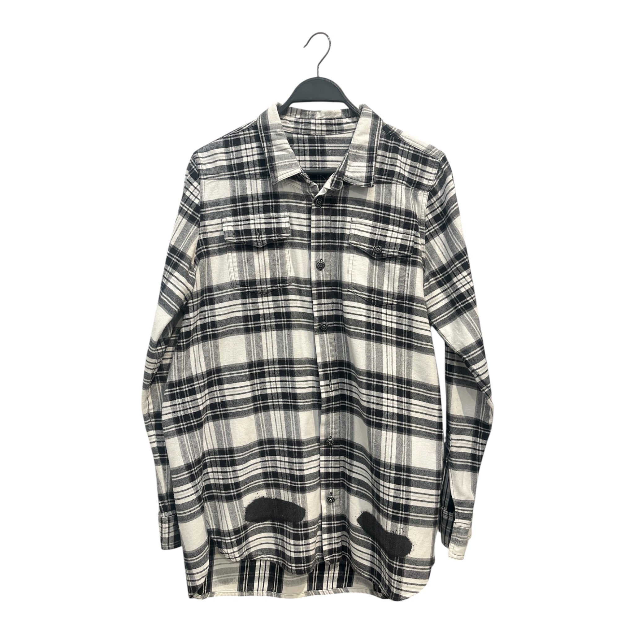 OFF-WHITE/Flannel Shirt/M/Cotton/GRY/Plaid/blk spray paint back logo view 1