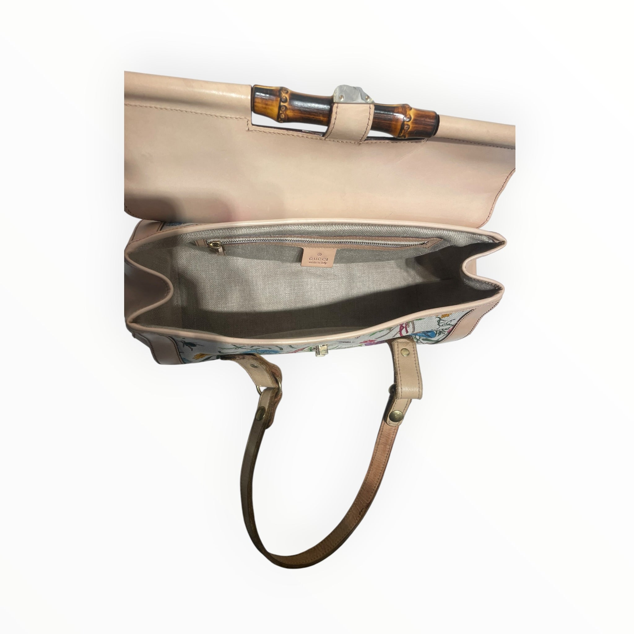 GUCCI/Hand Bag/Floral Pattern/Leather/BEG/canvas bamboo bullet bag view 8