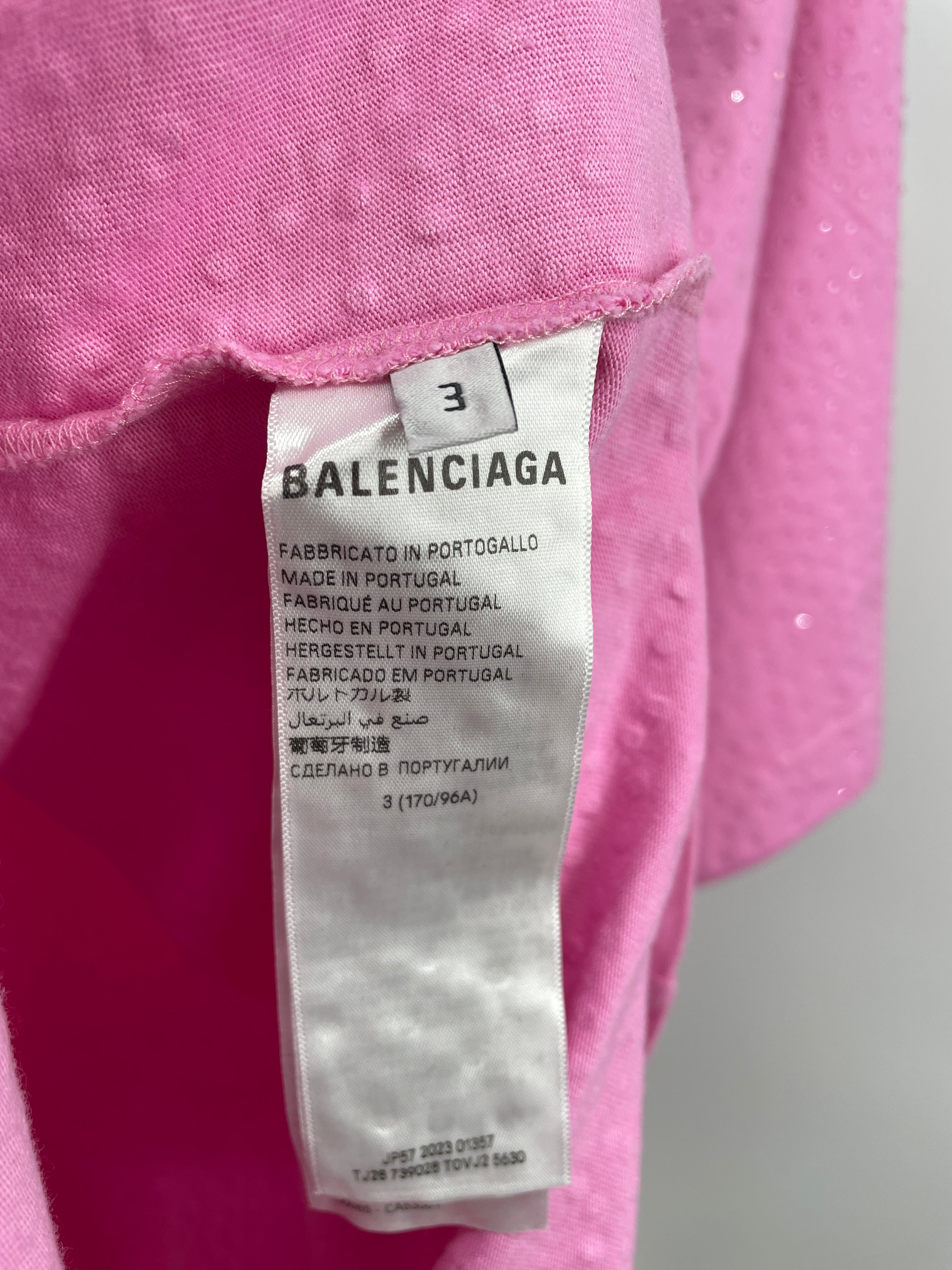 BALENCIAGA/T-Shirt/3/Cotton/PNK/CLEAR RHINESTONES/RAINED ON view 4