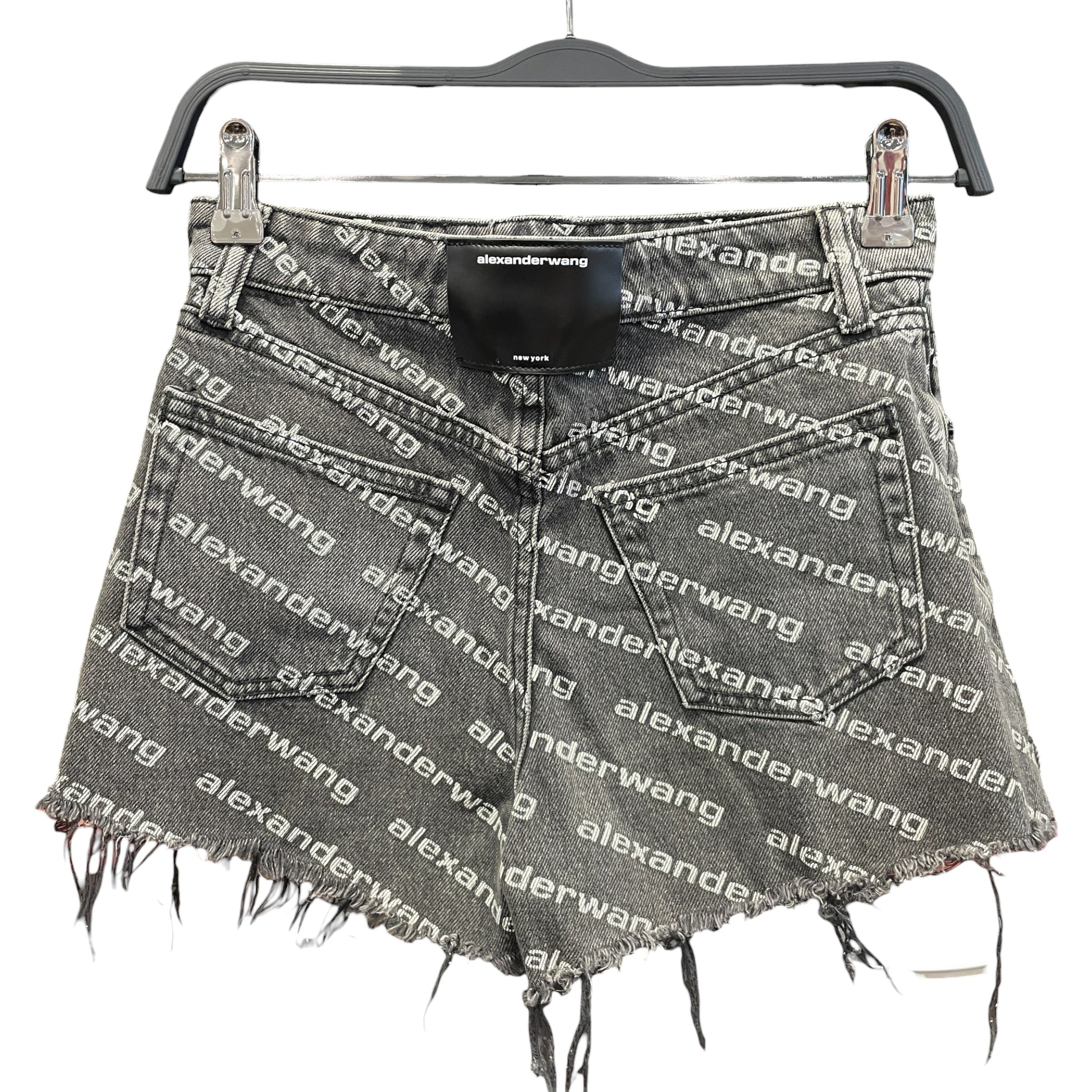 Alexander Wang/Shorts/24/All Over Print/Denim/GRY/Bite, Frayed Hem, Logo Patch view 2