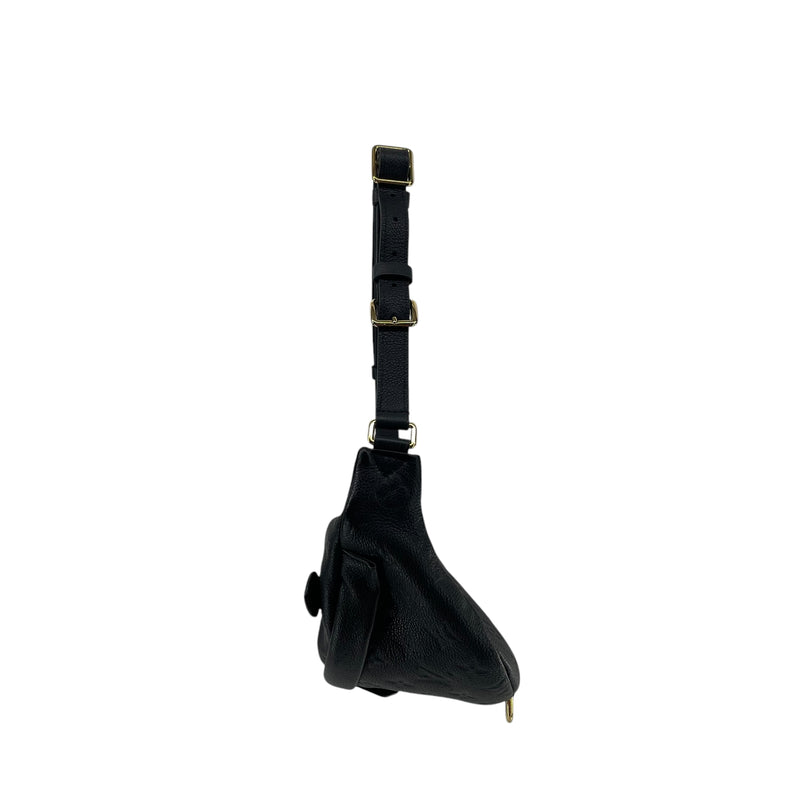 LOUIS VUITTON/Fanny Pack/Leather/BLK/QUILTED LV GOLD ZIPPER