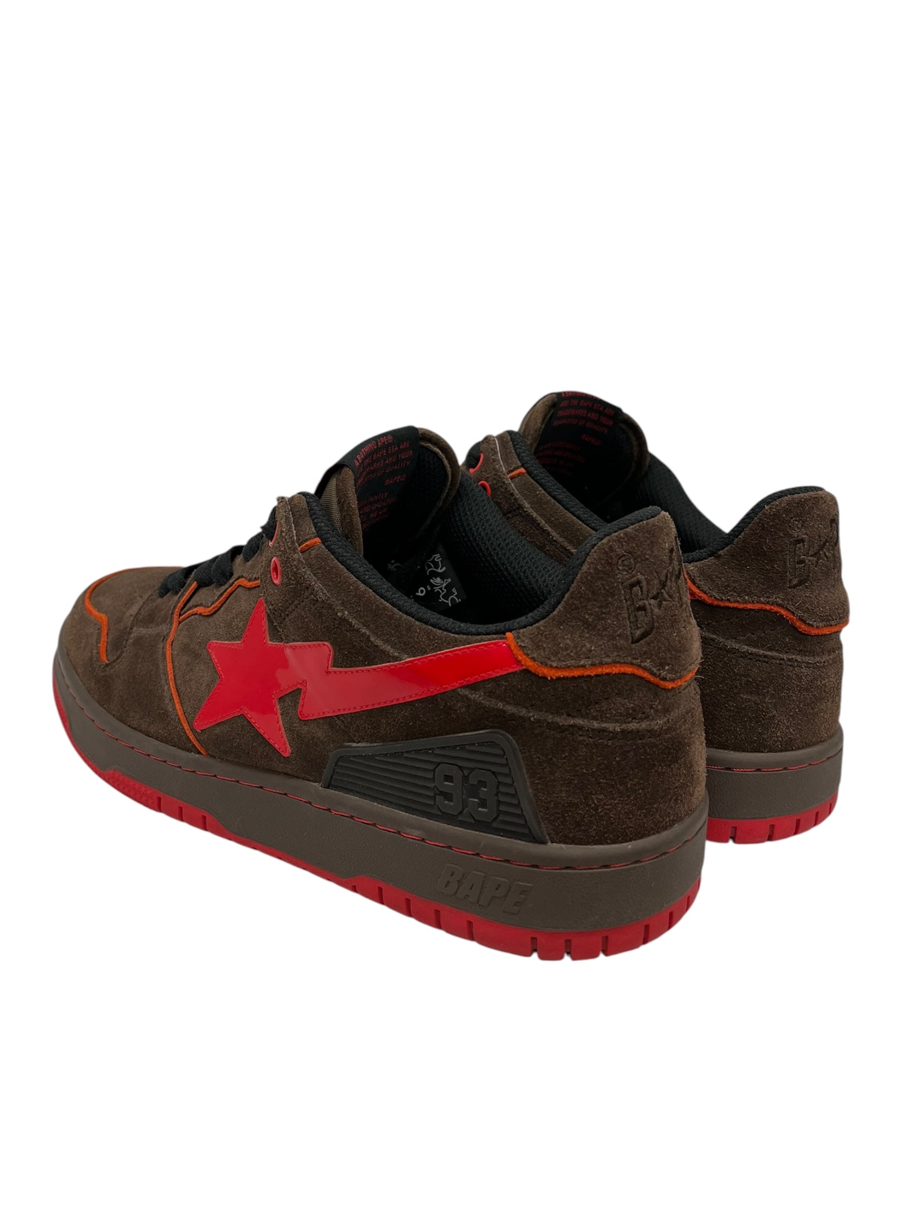 BAPE STA!/Low-Sneakers/US 9/Suede/BRW/brown suede red star "93" view 2