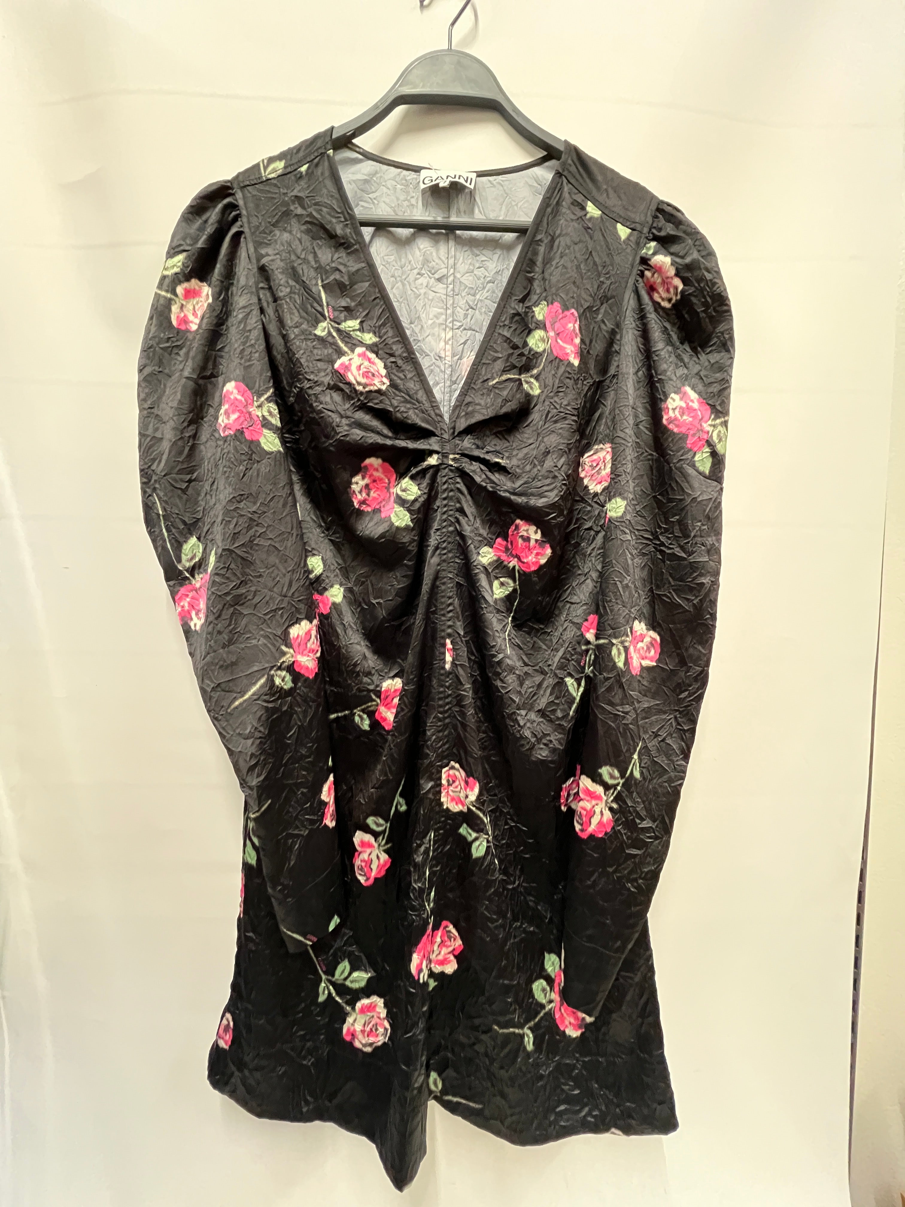 GANNI/LS Dress/M/Floral Pattern/Polyester/BLK/ view 1
