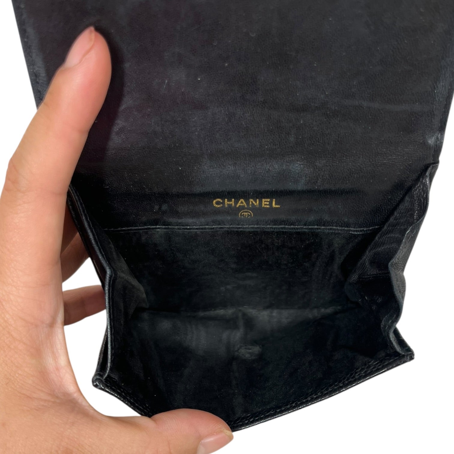 CHANEL/Trifold Wallet/Leather/BLK/L's/CAVIAR DOUBLE C TRIFOLD view 5