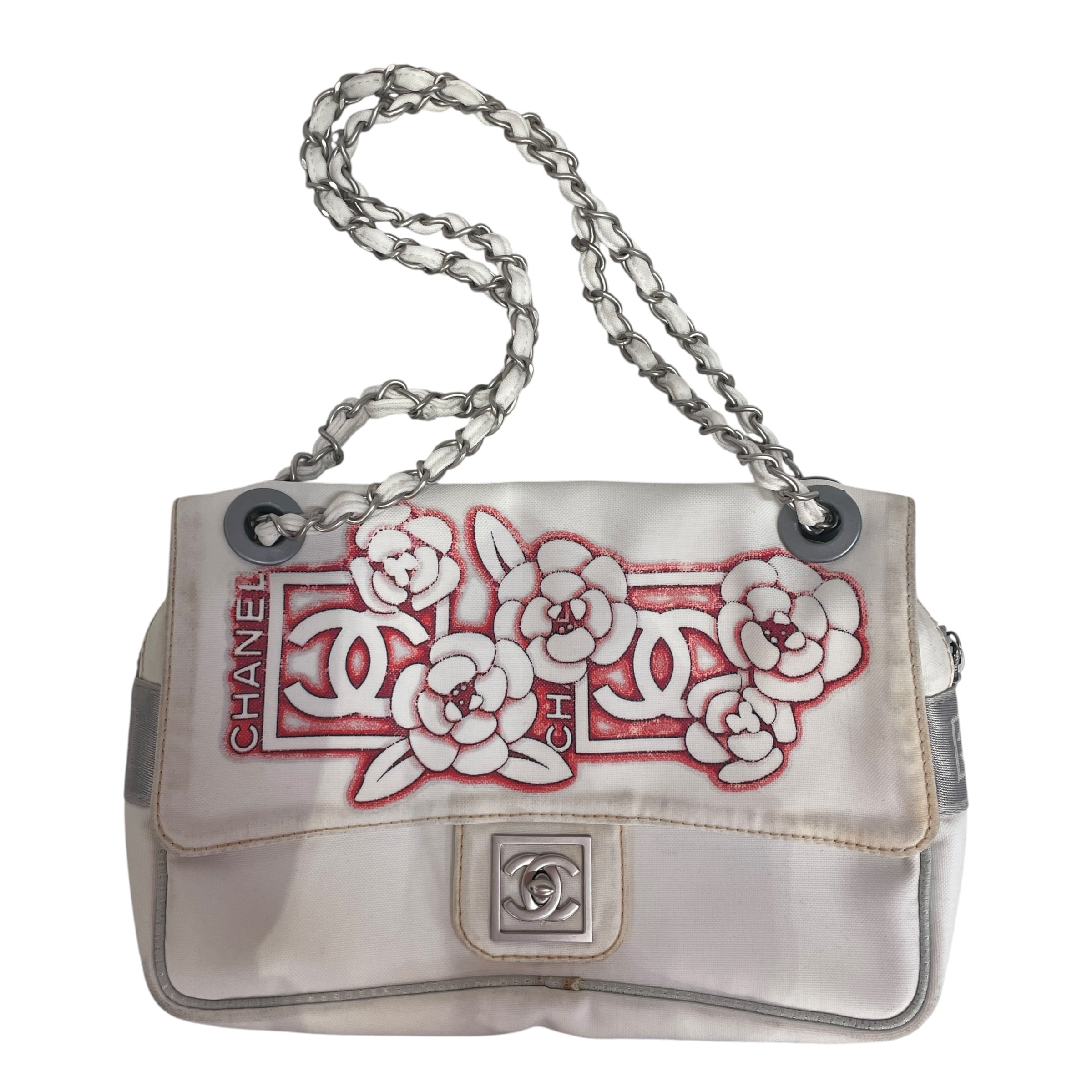 CHANEL/Cross Body Bag/All Over Print/Nylon/WHT/RED CAMELIA NYLON FLAP BAG view 1