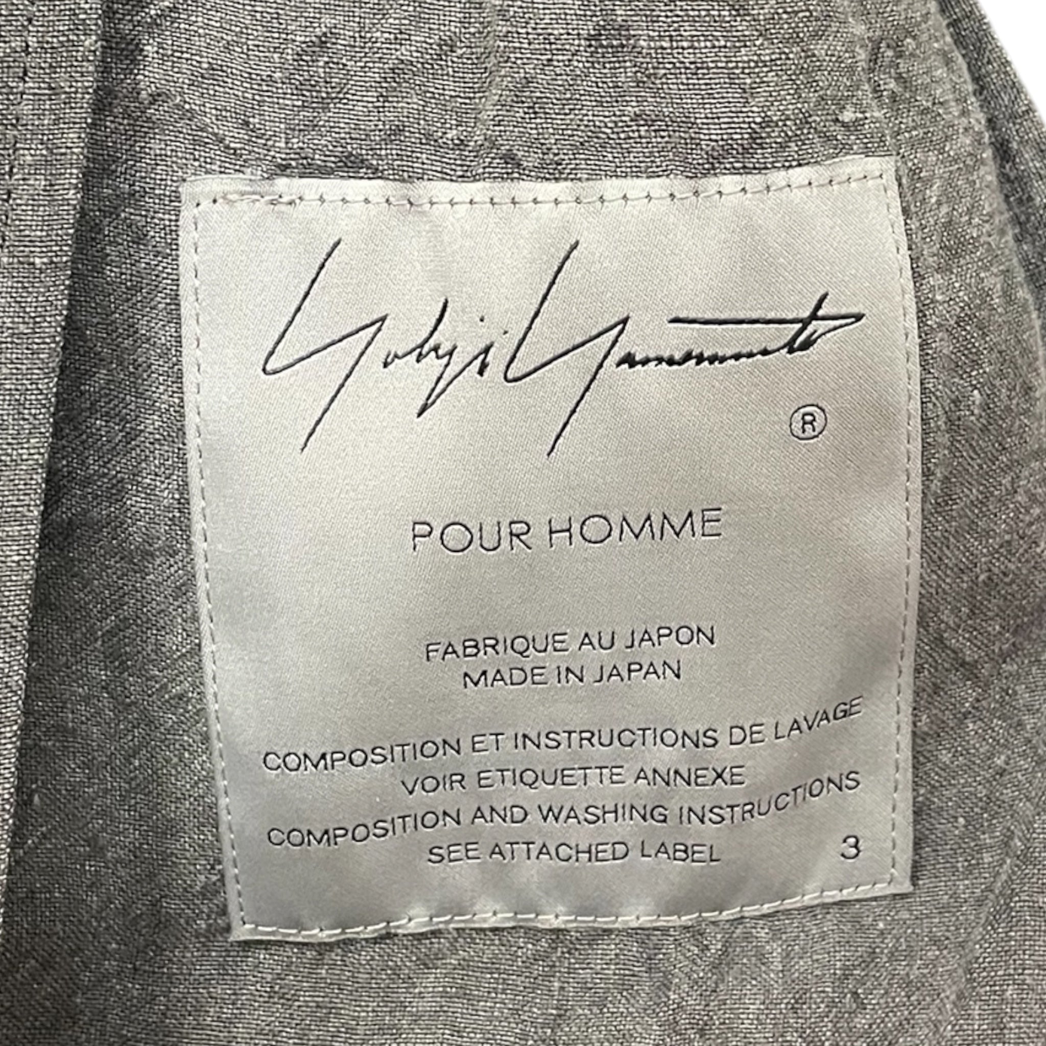 yohji yamamoto POUR HOMME/Jacket/3/Linen/GRY/RUNWAY BACK BUTTON LONG JKT view 3