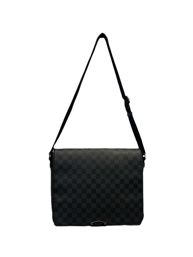 LOUIS VUITTON/Cross Body Bag/Gingham Check/Leather/BLK/BLACK STRAP SILVER HARDWARE
