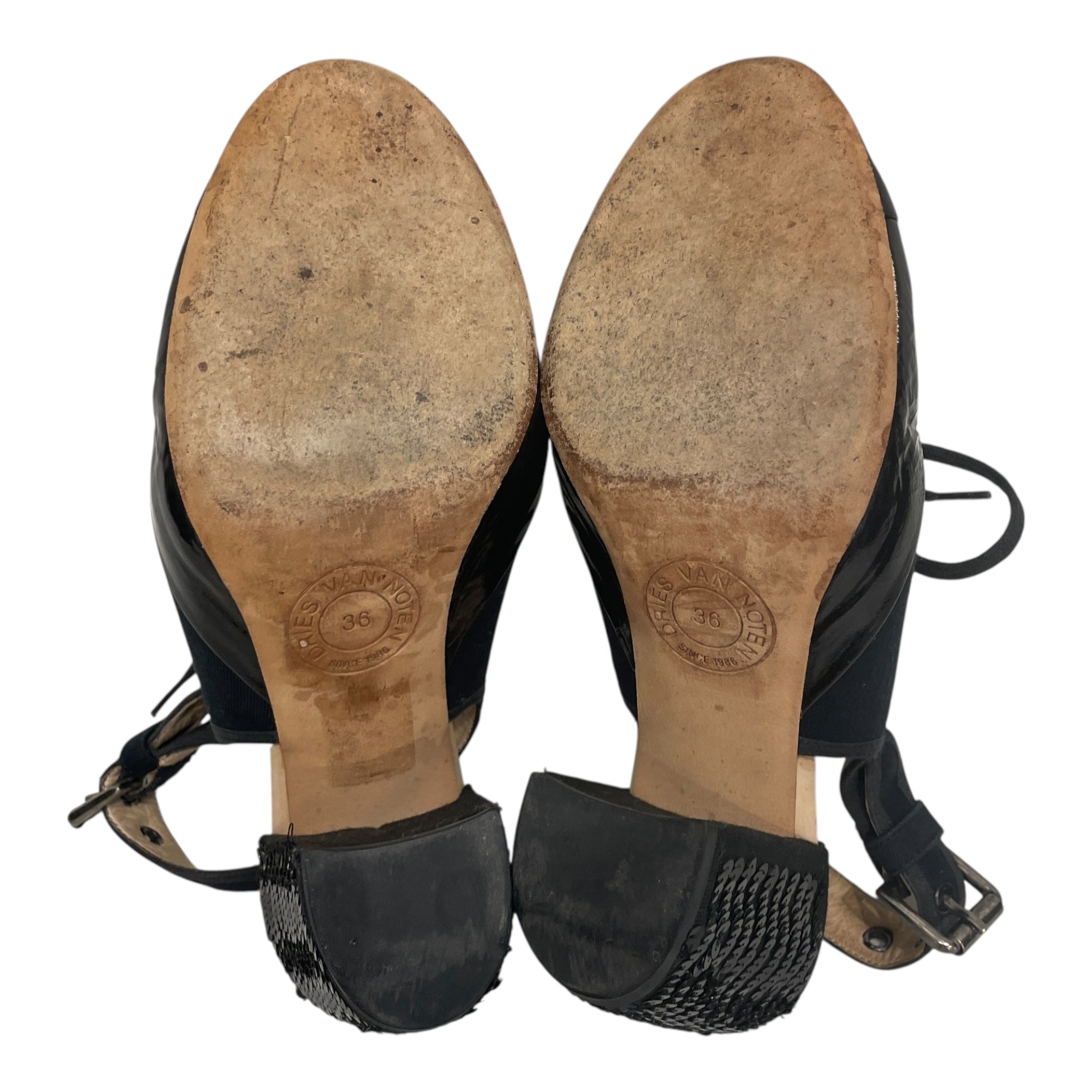 DRIES VAN NOTEN/Heels/EU 36/Cotton/BLK/SEQUIN HEEL/ LACE UP/BUCKLE view 5